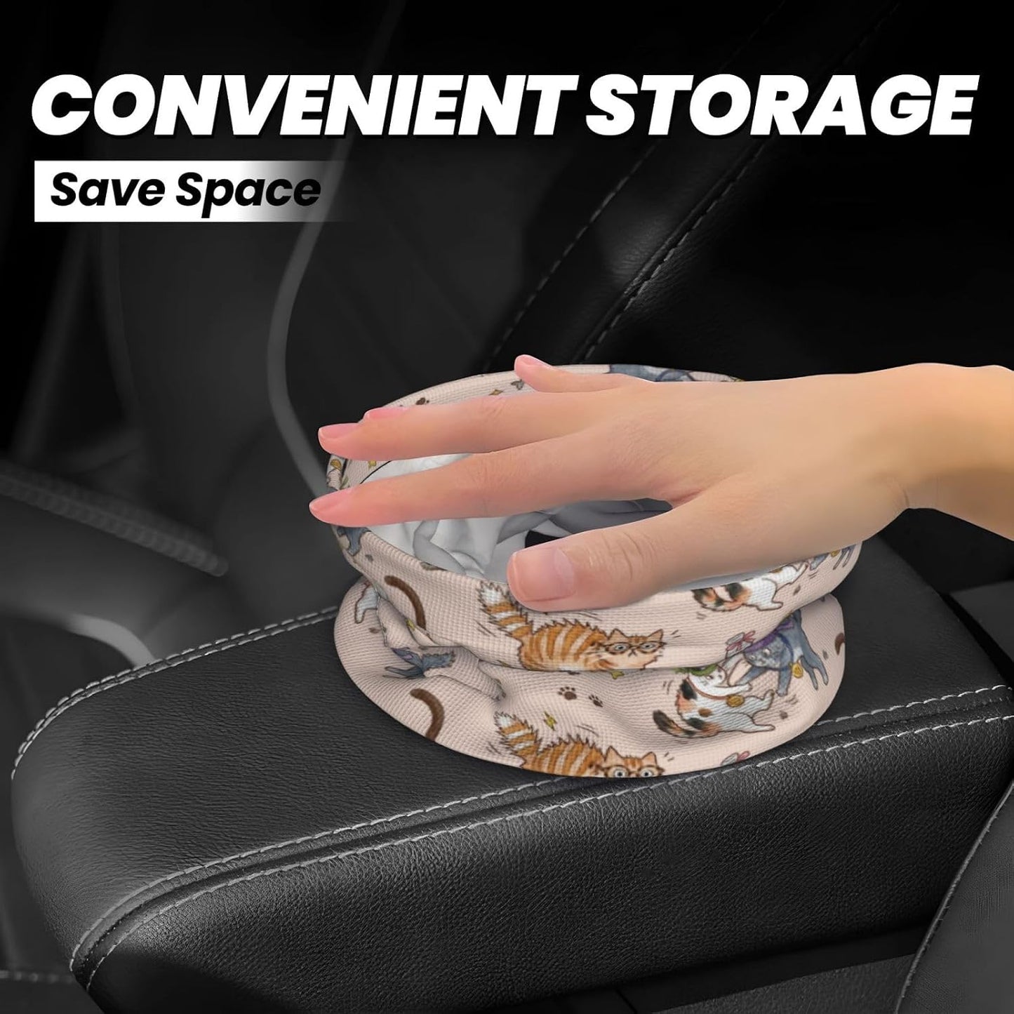Cute Cats Car Trash can,car Garbage can, car Trash bin, Waterproof and Durable,Collapsible,Cylindrical, with Velcro Fastening Strap, Suitable for All car Models.