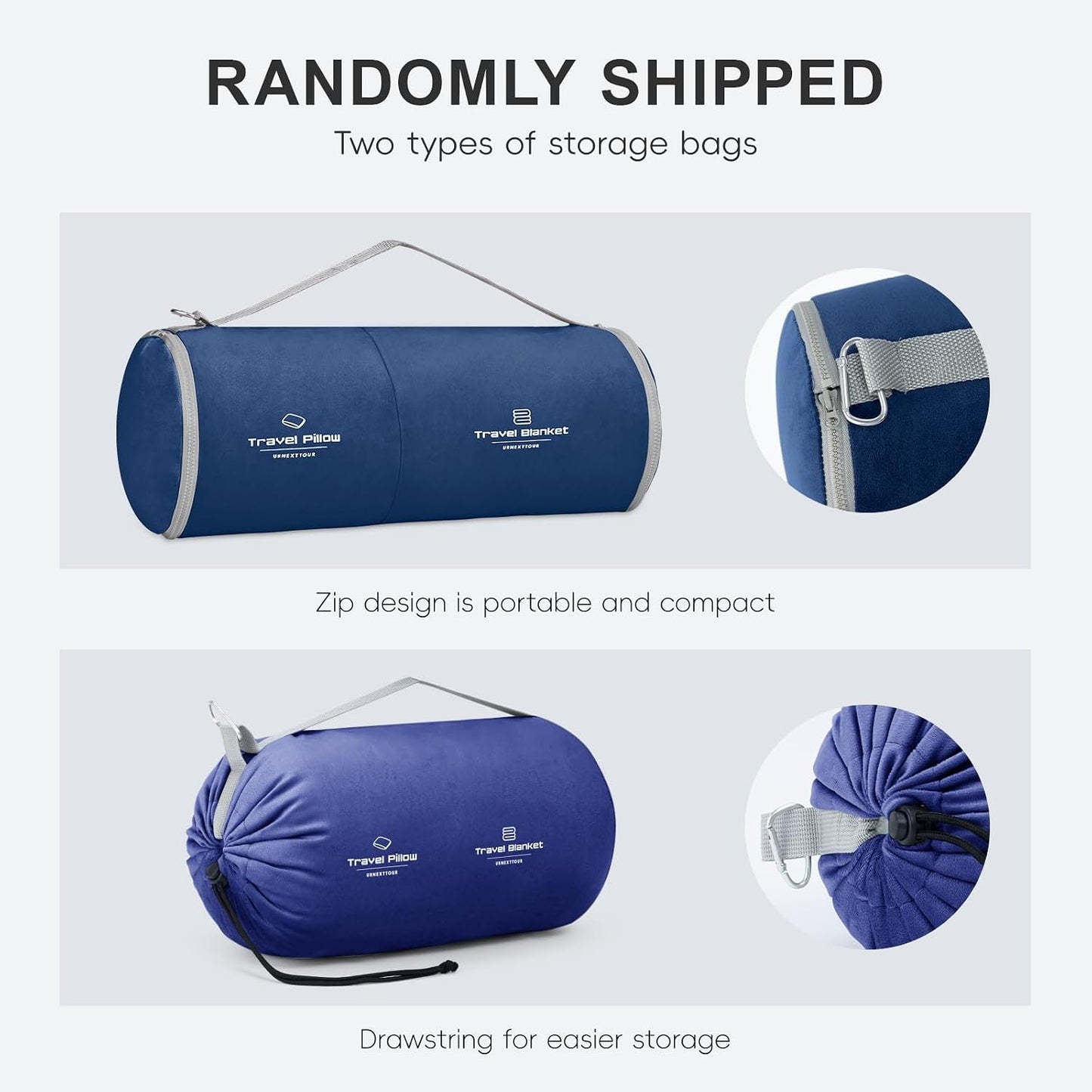 urnexttour Travel Pillow and Blanket Set Neck Pillows Travel Essentials with Sleep Mask for Airplane Car Memory Foam Blue