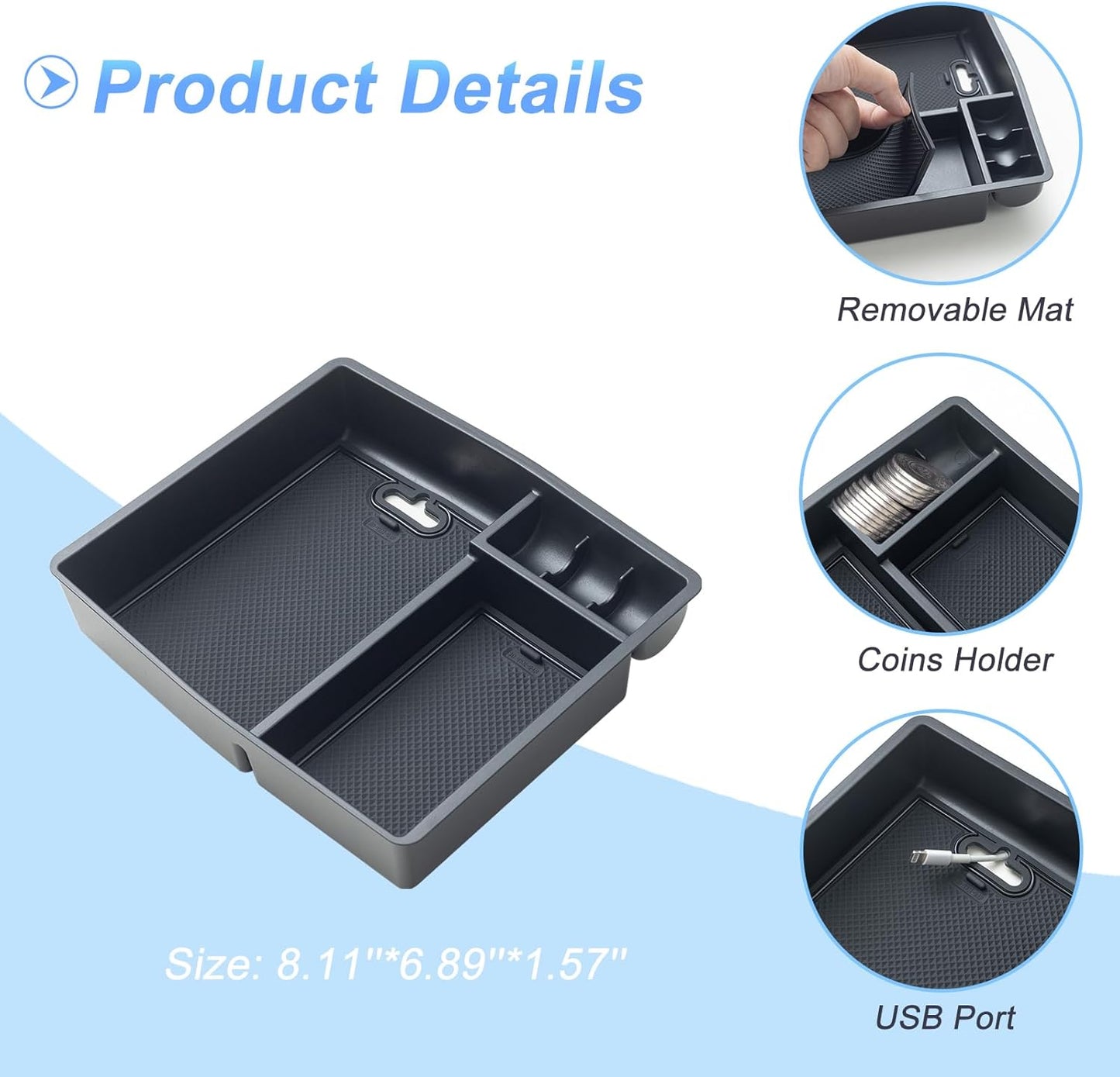 JKCOVER 2PCS Center Console Hidden Box Organizer Tray Compatible with 2024 2025 2026 Toyota Tacoma Accessories Armrest Secret Compartment And Armrest Tray Organizer