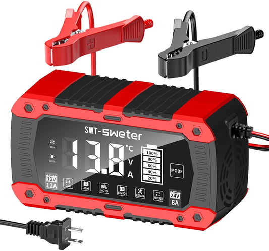 12A Smart Car Battery Charger, 12V/24V Automatic