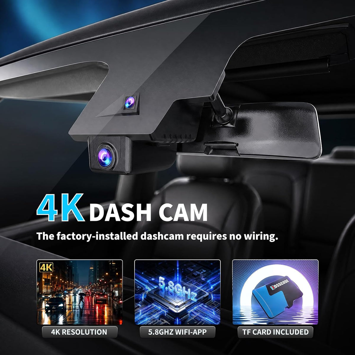 Front 4K Dash Cam for Ford Bronco & Raptor 2021-2024 (Not for Bronco Sport)