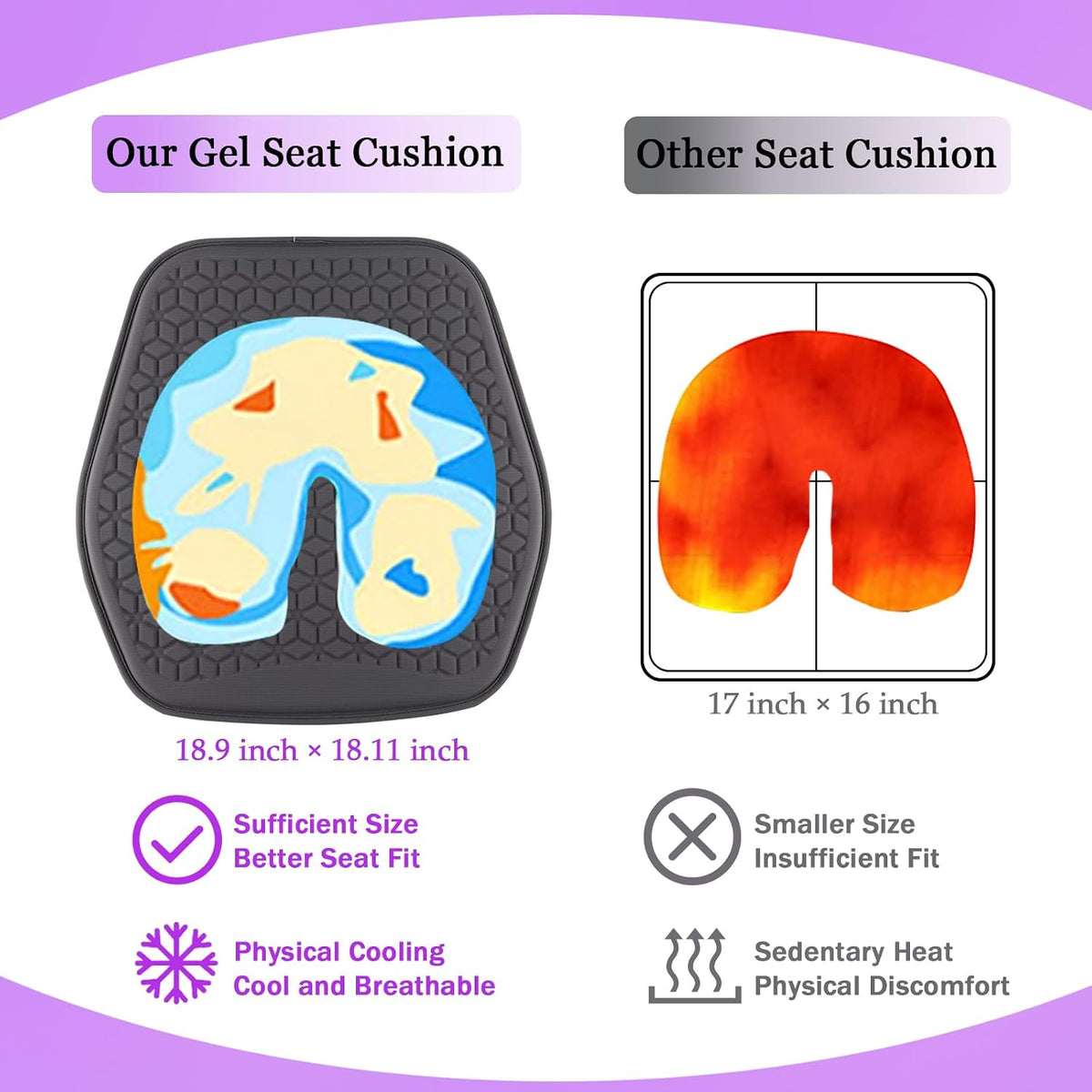 Thin Cool Gel Seat Cushion for Car Seat Office Chair Pain Relief