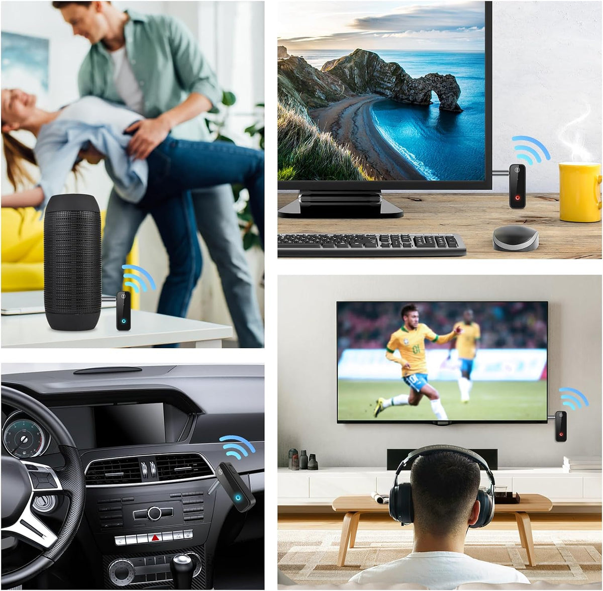 2 Pack Aux Bluetooth Adapter for Car, 2 in 1 Bluetooth 5.3 Transmitter Receiver for Headphones Car Home Audio Speaker, Portable 3.5mm Wireless Audio Receiver, Hands-Free Call