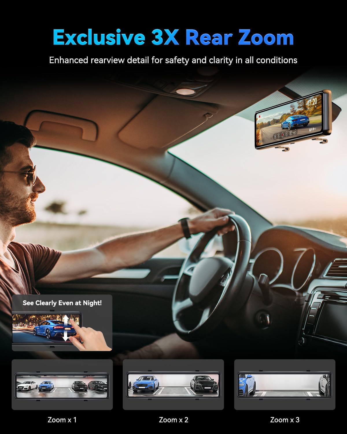T860+ Mirror Dash Cam 4K Front and 2.5K Rear, Rear View Mirror Camera