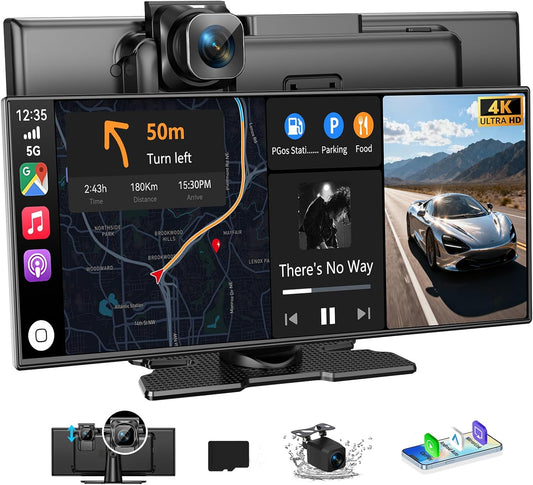 11.5" Largest Wireless Carplay HD Screen for Carplay & Android Auto Car Stereo with 4K Dash Cam 1080P Backup Camera, GPS Navigation/Bluetooth/Mirror Link/Voice Control/AUX/FM/Siri