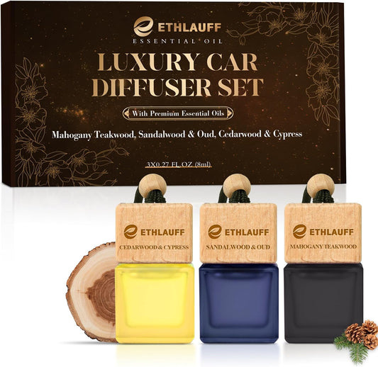 Car Air Freshener 3 Pcs, Cedarwood & Cypress, Sandalwood & Oud, Teakwood Mahogany