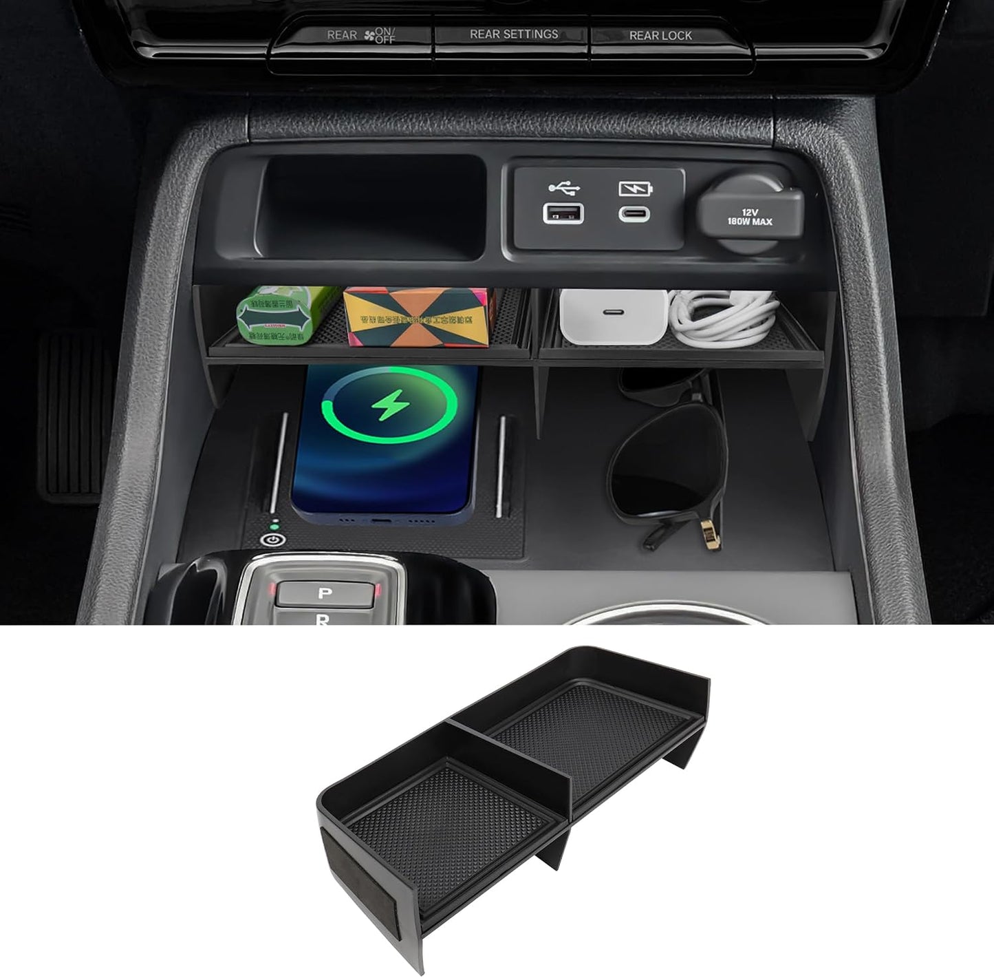 Center Console Organizer Tray Compatible with 2023-2026 Honda Pilot, 2024-2026 Honda Ridgeline/Passport Insert Storage Organizer Interior Divider Accessories (Armrest storage Tray)