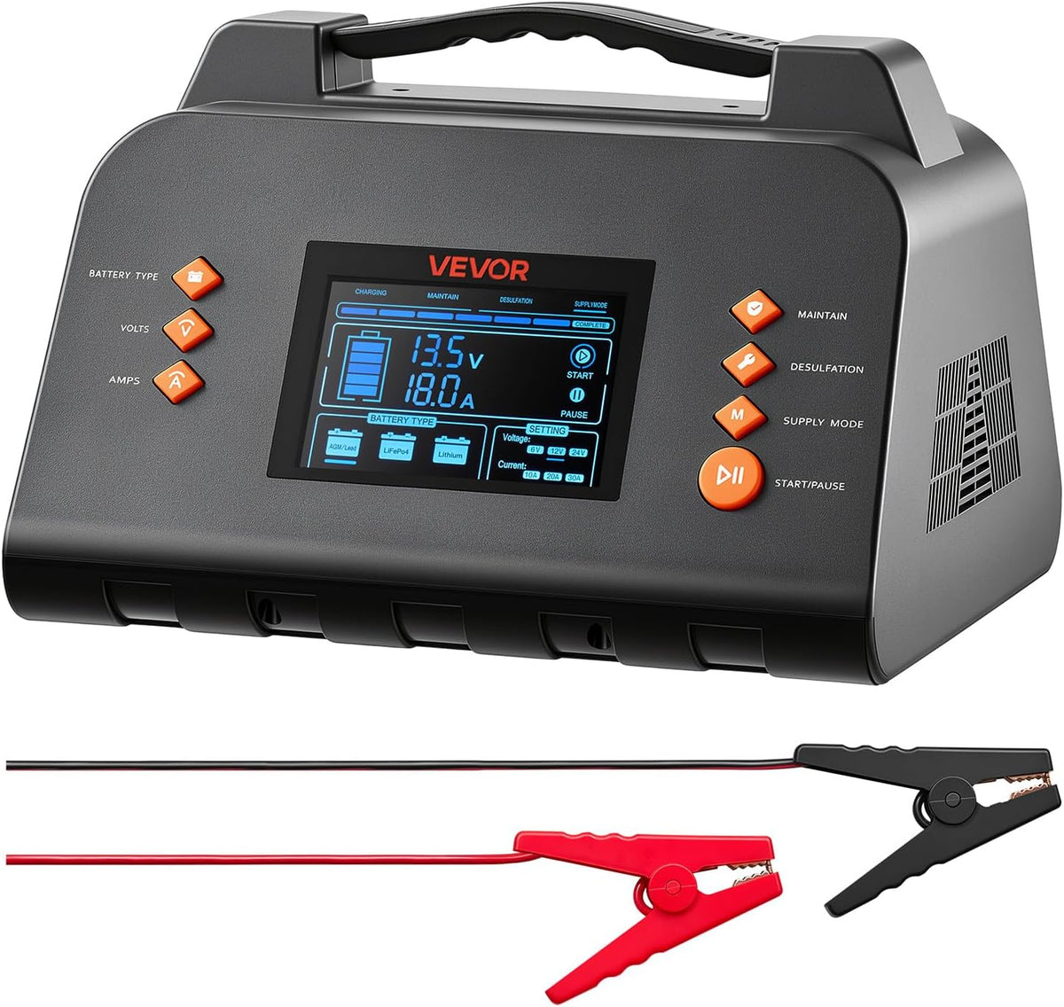 VEVOR Smart Battery Charger 30A 6V 12V 24V for Lithium LiFePO4 Lead-Acid