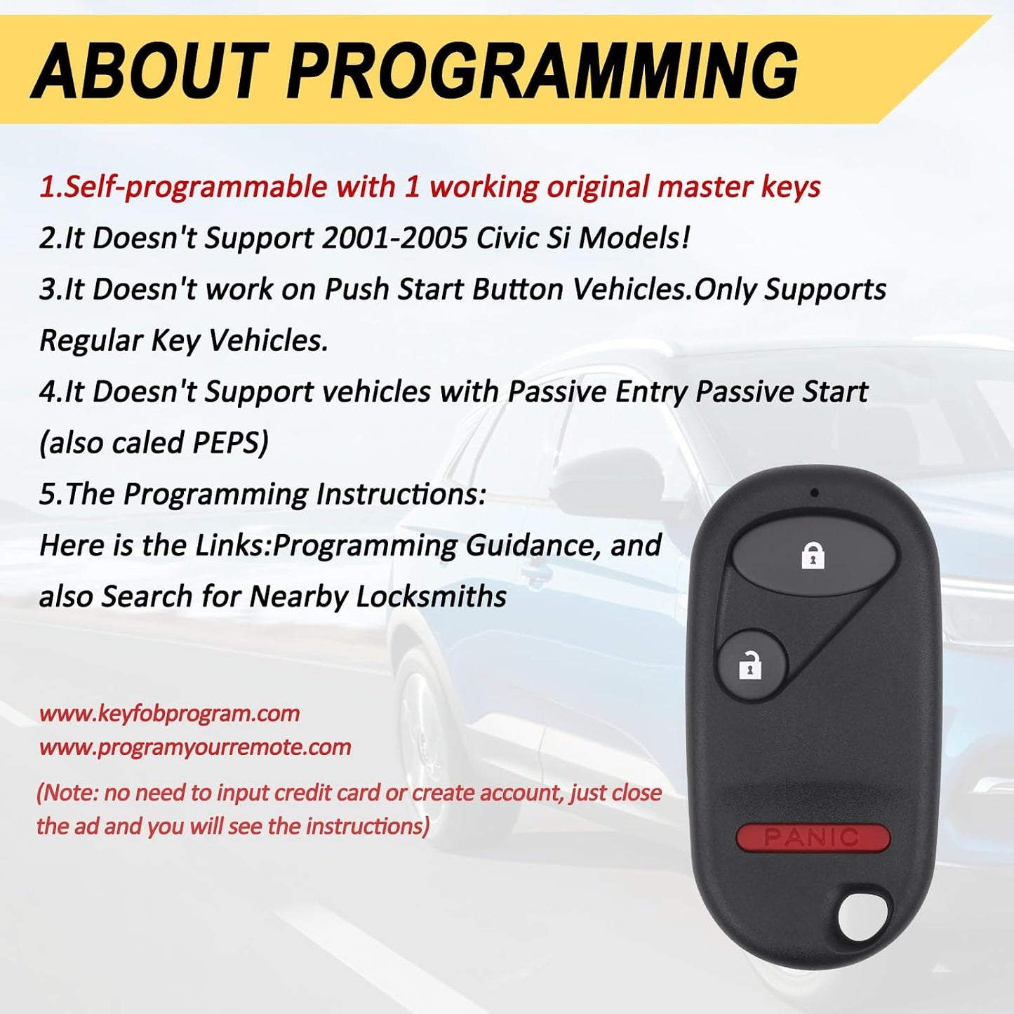 Vurkcy Keyless Entry Remote Car Key Fob fits Honda Pilot 2003 2004 2005 2006 2007/ Honda Civic EX LX DX 2001 2002 2003 2004 2005, Replacement for NHVWB1U523, NHVWB1U521 (Single)
