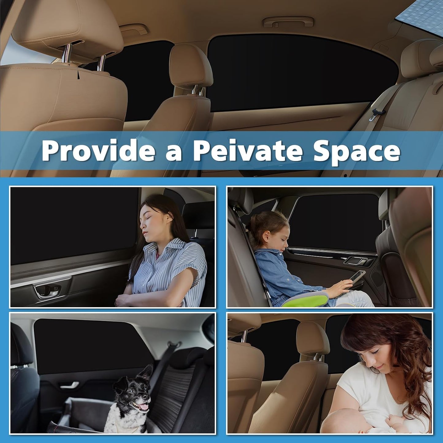 XCBYT Magnetic Car Side Window Shades 4 Pack, 100% Blackout Privacy | Blackout privacy for camping, naps & work. Keeps your car cool. Fits steel frames only, measure first. Handle magnets gently