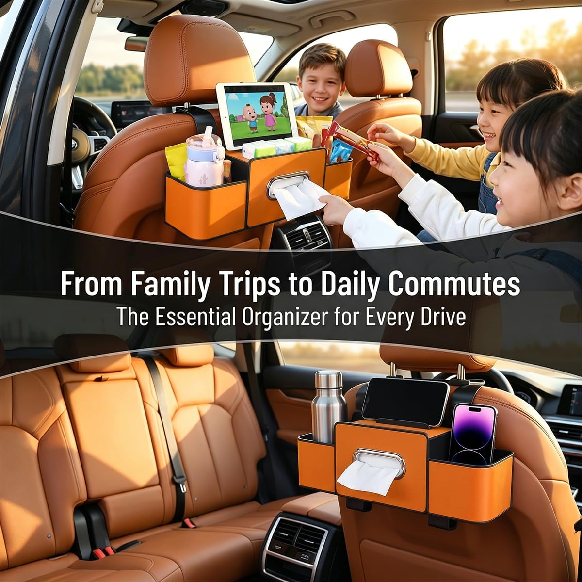 4-in-1 Car Backseat Organizer, Orange