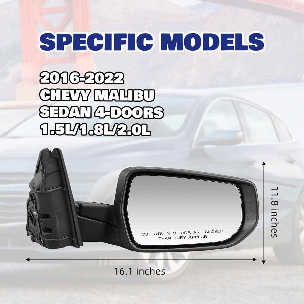 Passenger Side View Mirror Compatible With Chevy Malibu 2016-2021 3 Pins Manual Folding Non Heated Without Signal Light White