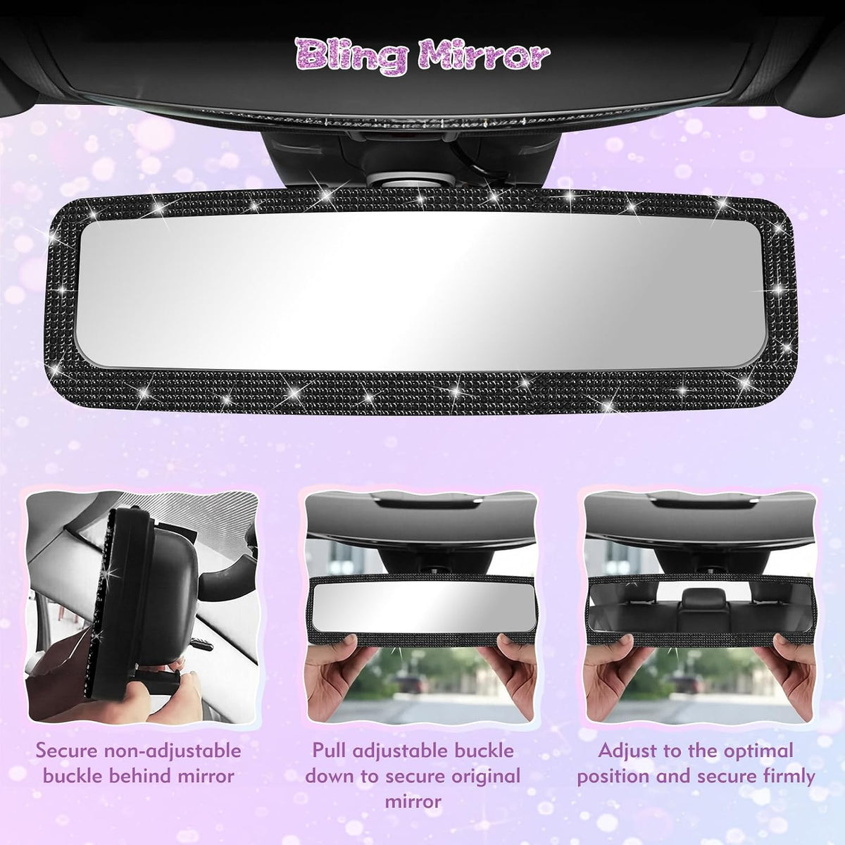 Bling Car Rear View Mirror, black rhinestone car accessories