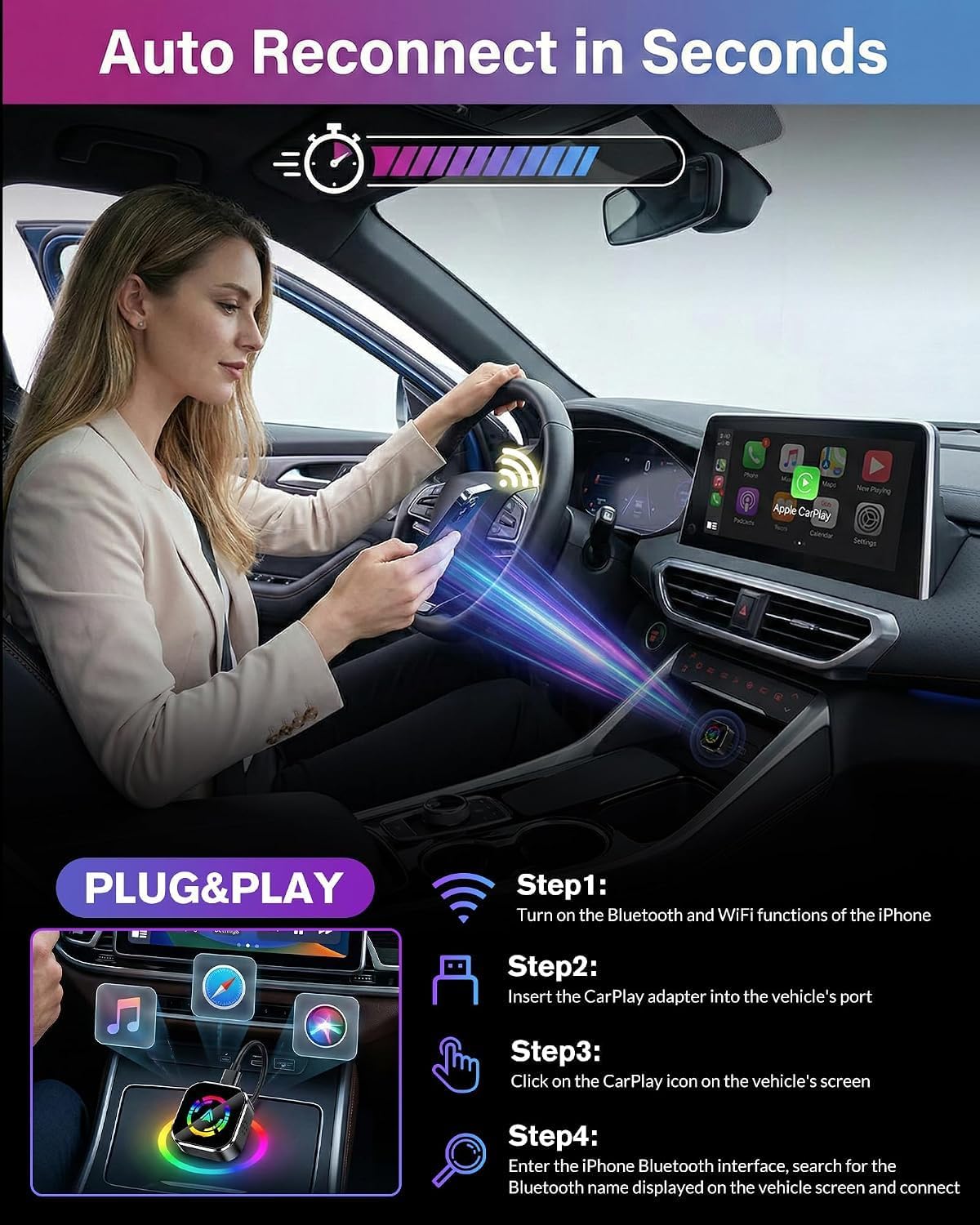 Ablink 2026 Upgarded Wireless CarPlay Adapter for iPhone & Android