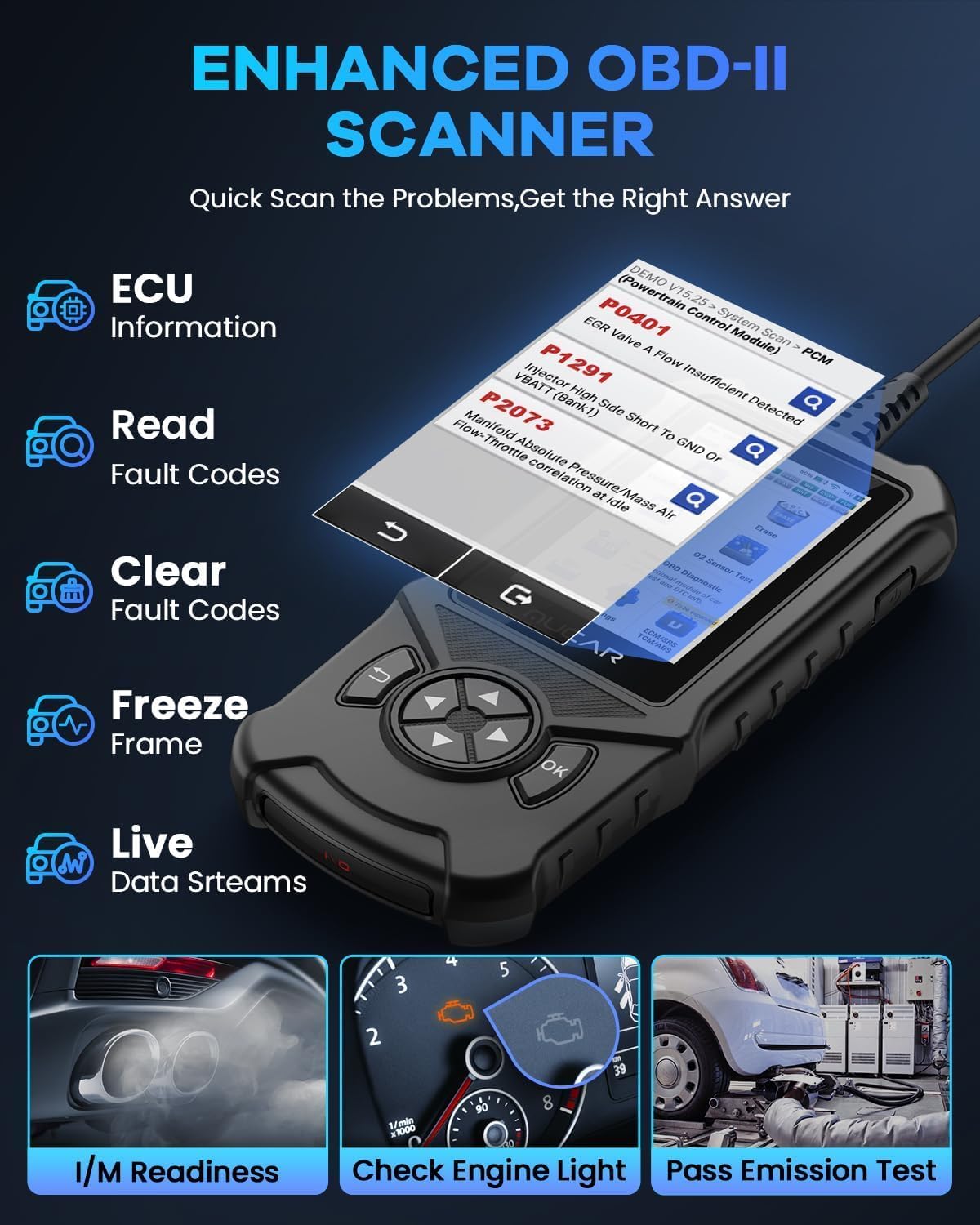 MUCAR CDE900 OBD2 Scanner, Full OBD2 Car Code Reader Diagnostic Scan Tool, 4" Touchscreen & Android 6.0, AutoVIN, Emission Test, Live Data, DTC Lookup, One-Click Update & Print, 2GB RAM Runs Fast