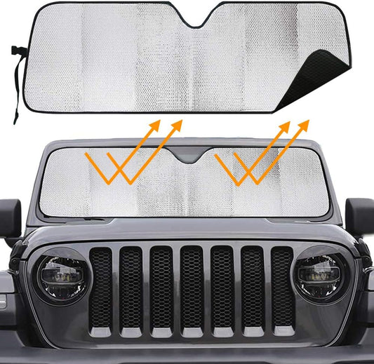 Big Hippo Windshield Sun Shade for 2007-2023 Wrangler Rubicon Sahara TJ JK JKU 2 &amp; 4 Door-Blocks UV Rays Sun Visor Protector,Car Sun Shade Keep Your Vehicle Cool,Car Window Shade