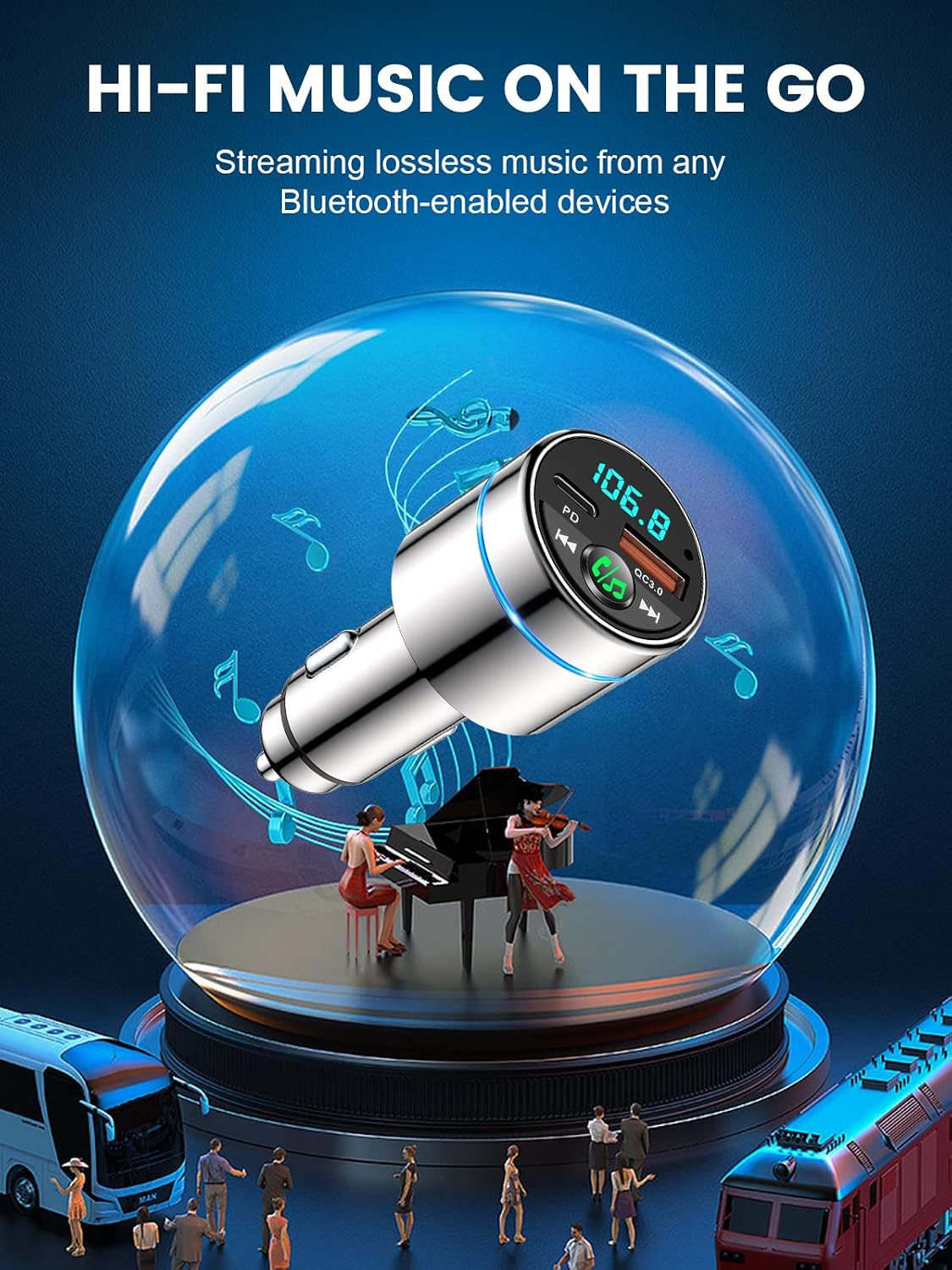 RIWUSI FM Transmitter for Car Bluetooth 5.3, Wireless FM Radio Car Adapter