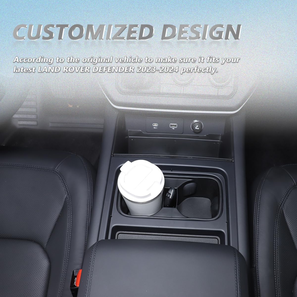 Black Center Console Cup Holder Compatible with Land Rover Defender 90 110 130 2020-2024 Car Cup Holder Expander Storage Box，Drink Cup Holder Organizer Accessories (for Defender 2022-2024)