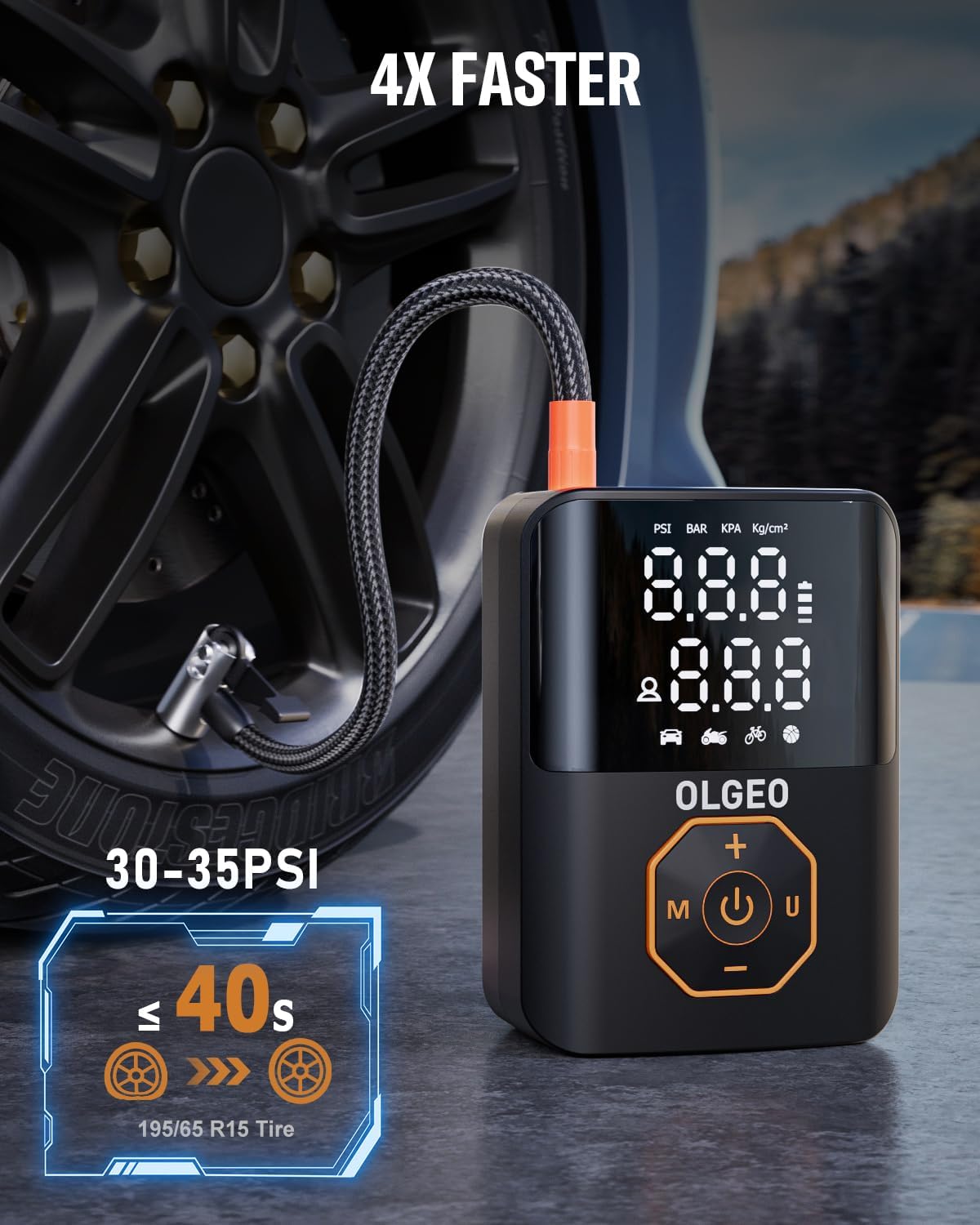 Portable 160PSI Cordless Tire Pump with Digital Gauge, Auto Stop & LED