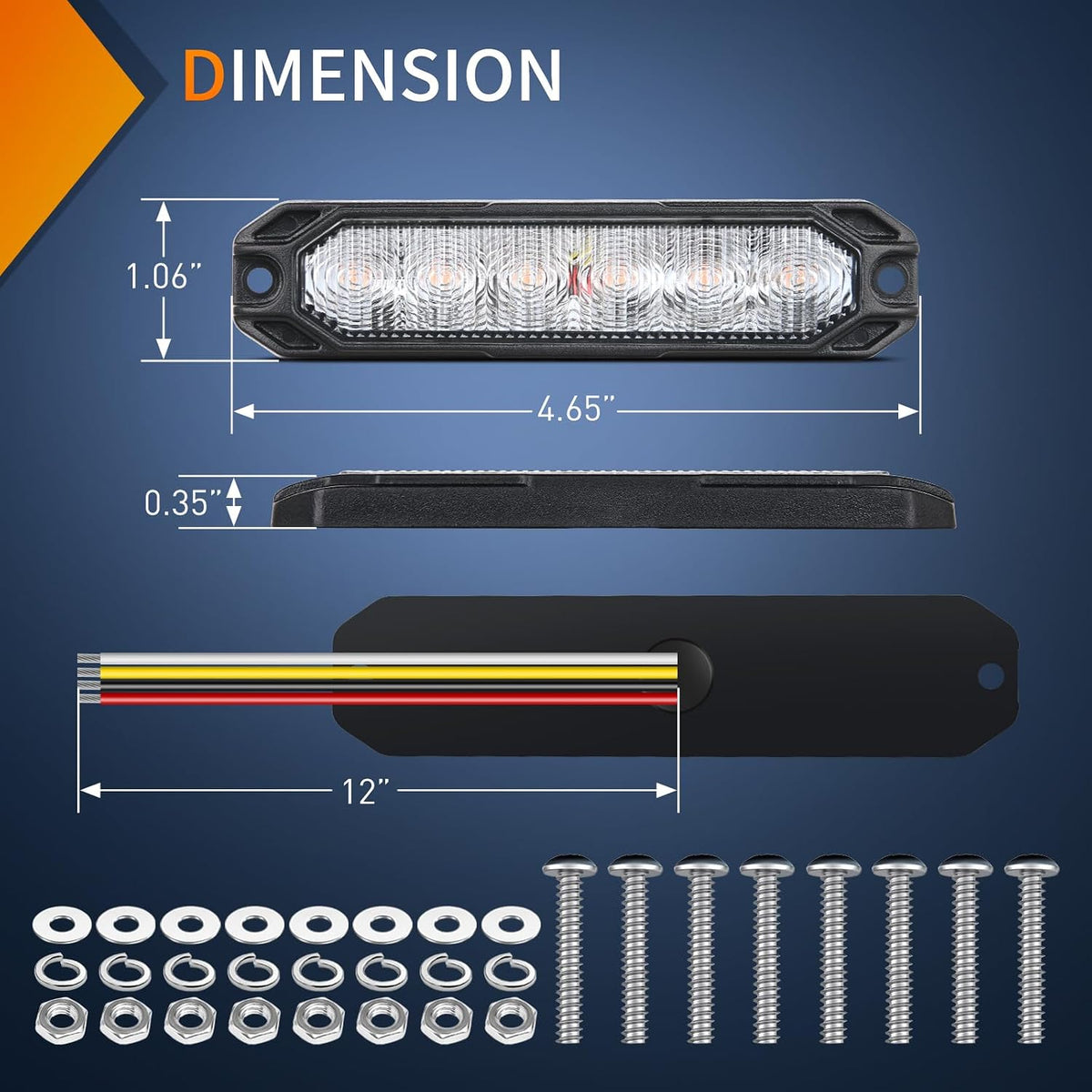 Nilight 6LED Purple Emergency Strobe Lights Sync Feature Surface Mount