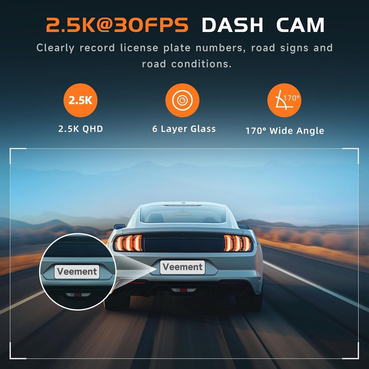 Dash Cam 2.5K Dash Camera for Cars, V200 WiFi Dash Cam Front, Wireless Dashcam with App, WDR Night Vision, G-Sensor Dash Camera, 24H Parking Mode, Loop Recording, Support 256GB Max