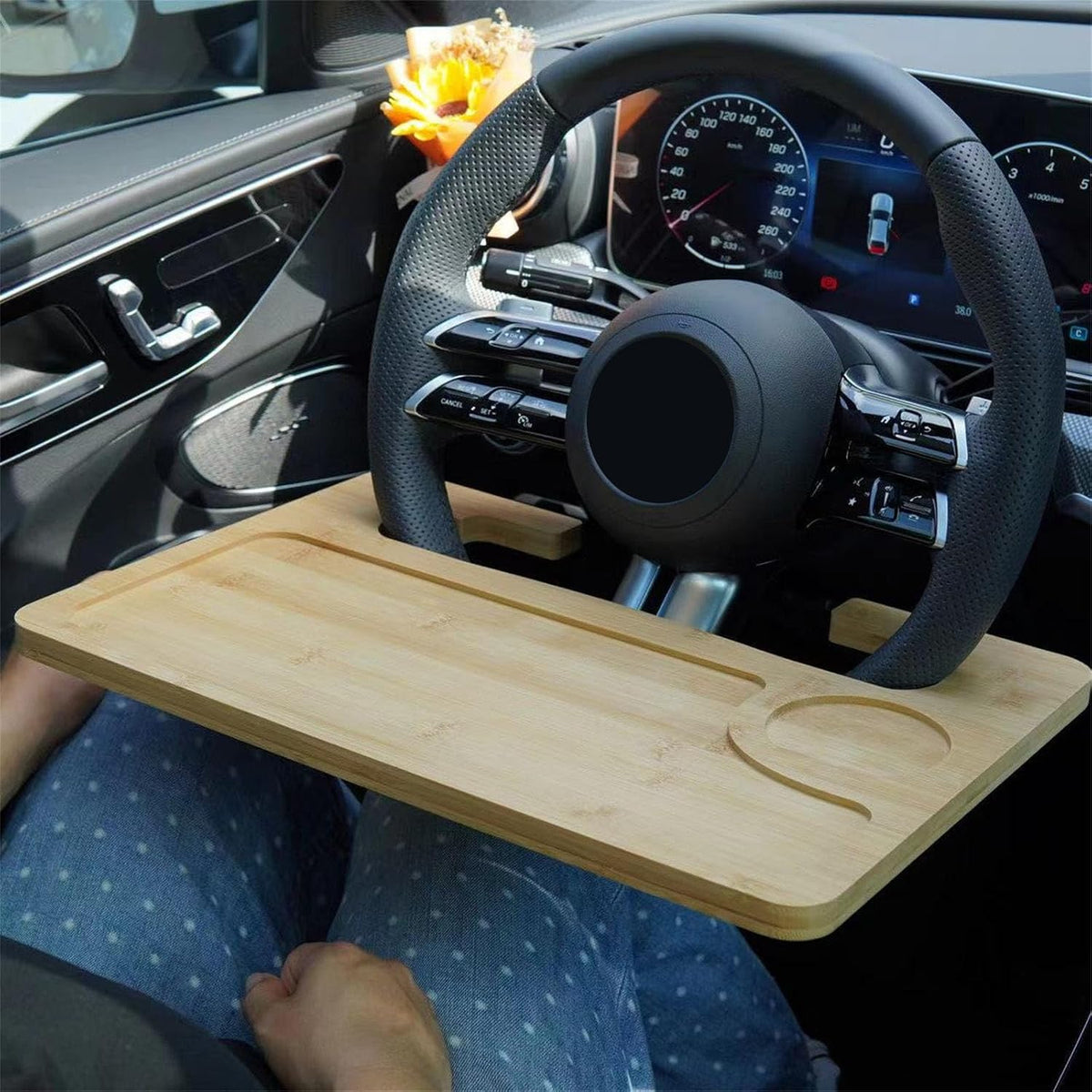 Natural Bamboos Steering for Car Double Surfaces Design Portable Foldable Food Laptop Desk Organizers Nonslip