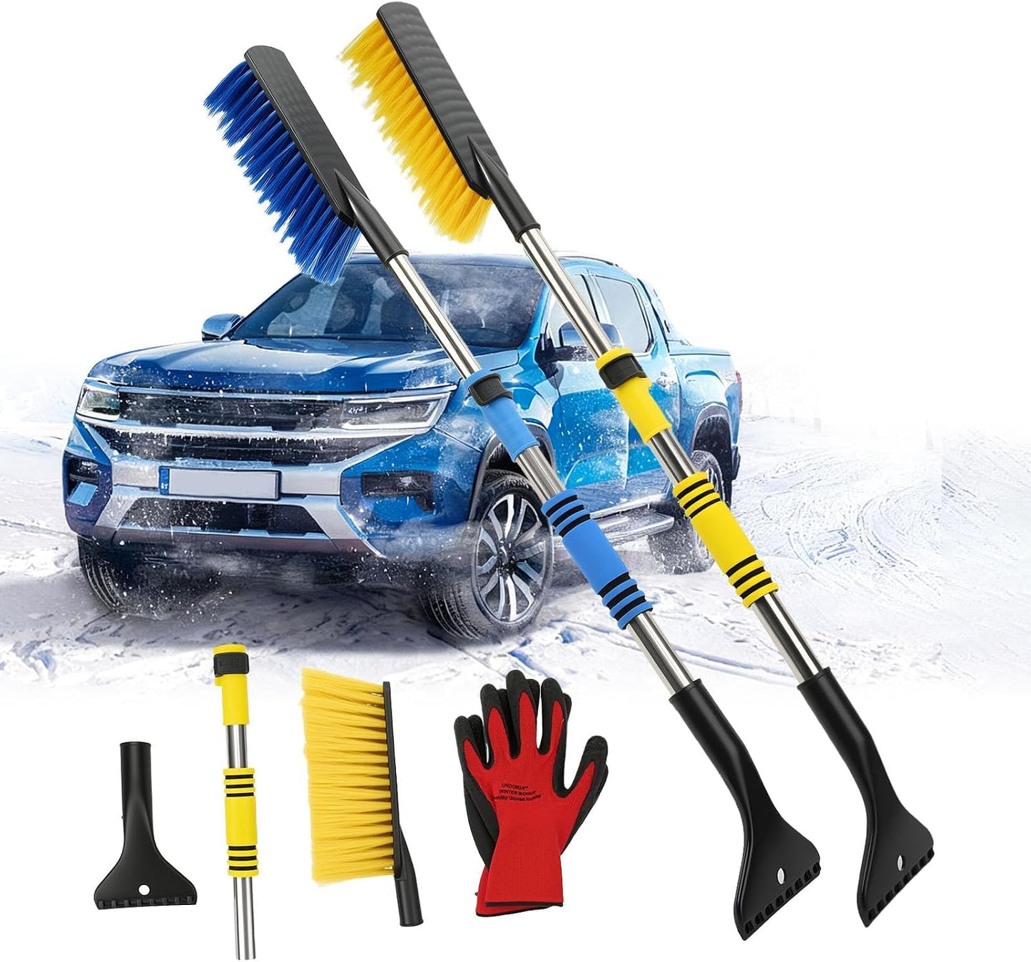 32" Telescoping Snow Brush for Car with Detachable Handle – an Extra-Wide Snow Brush and Ice Scraper for Car Windshield Window. The Ultimate Snow Scraper Brush for SUV & Trucks.