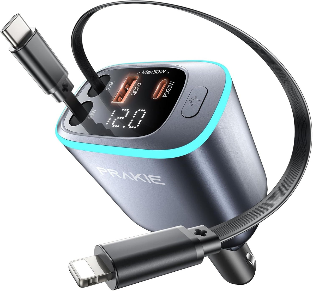 iPhone Car Charger, Retractable Fast USB C Phone Charger, 4 in 1 Cigarette