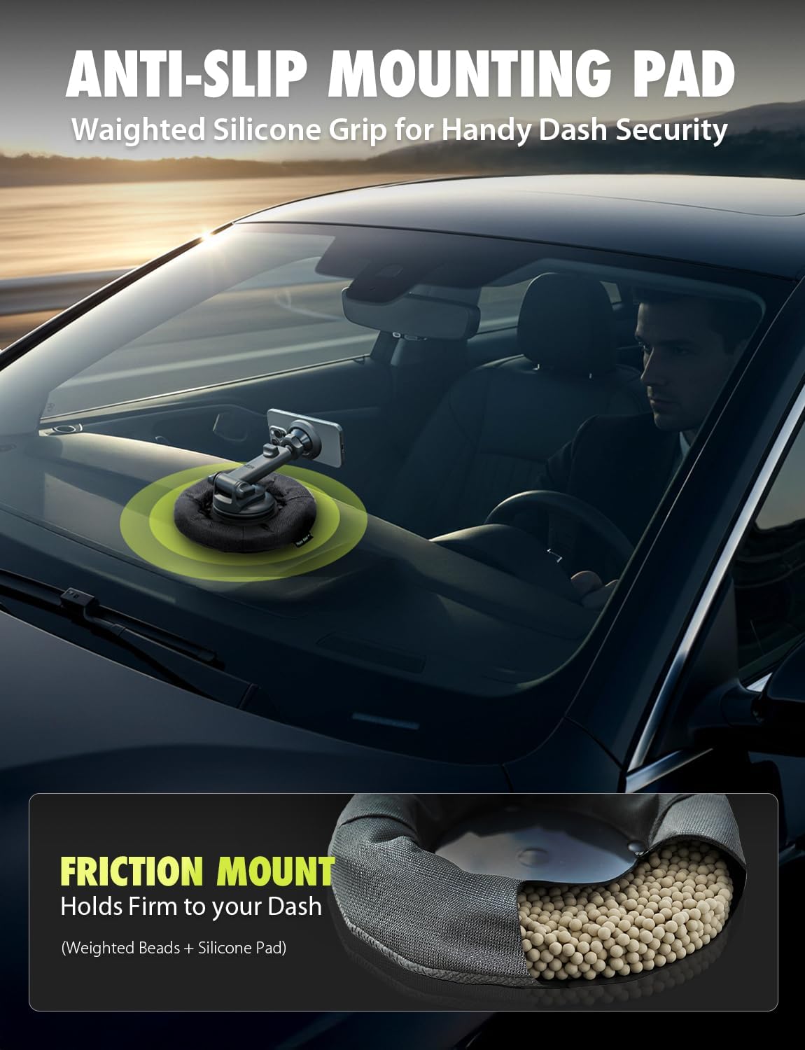 Bracketron NavMat Portable GPS Dash Pad Converts Windshield GPS Mount into Dashboard Mount Weighted Beanbag Friction Base 8 inch Base 3.5 inch Center