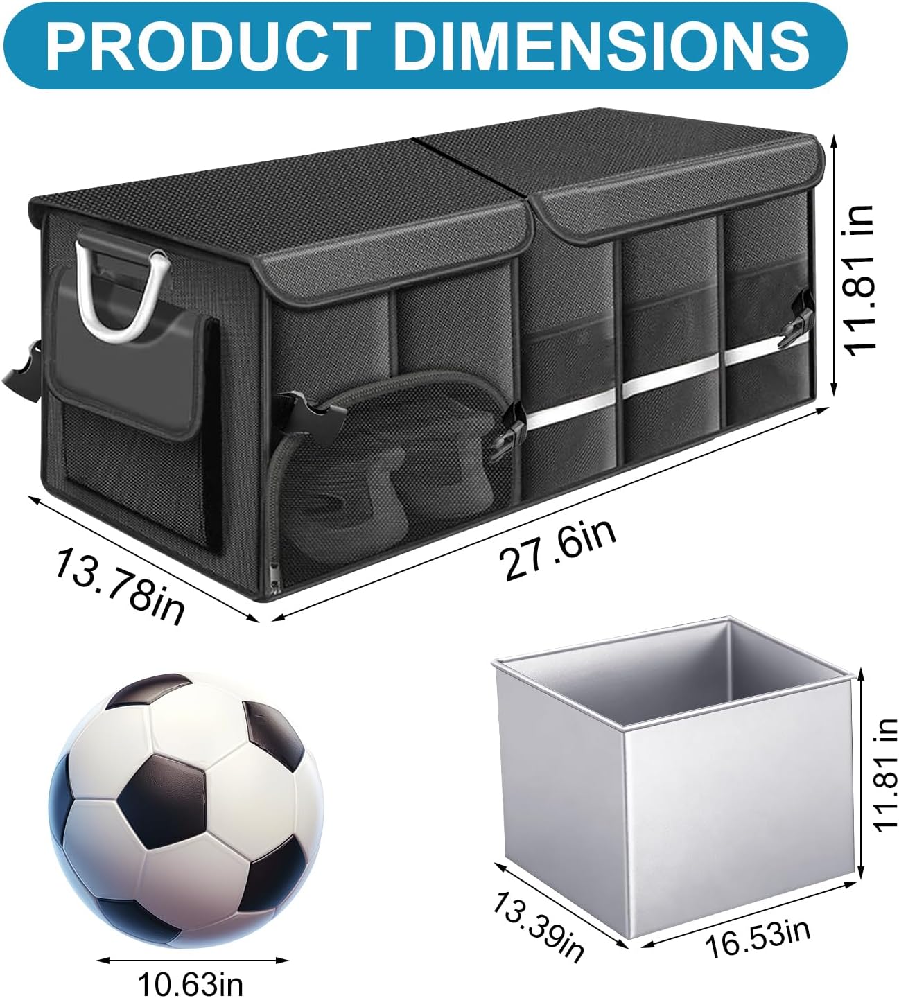 92L Large Collapsible Trunk SUV Organizer with Cover | 1680D Oxford Car Cargo Storage with Dividers, 4 Mesh Pockets, Reflective Strip, and Waterproof bag for Groceries and Wet Gear