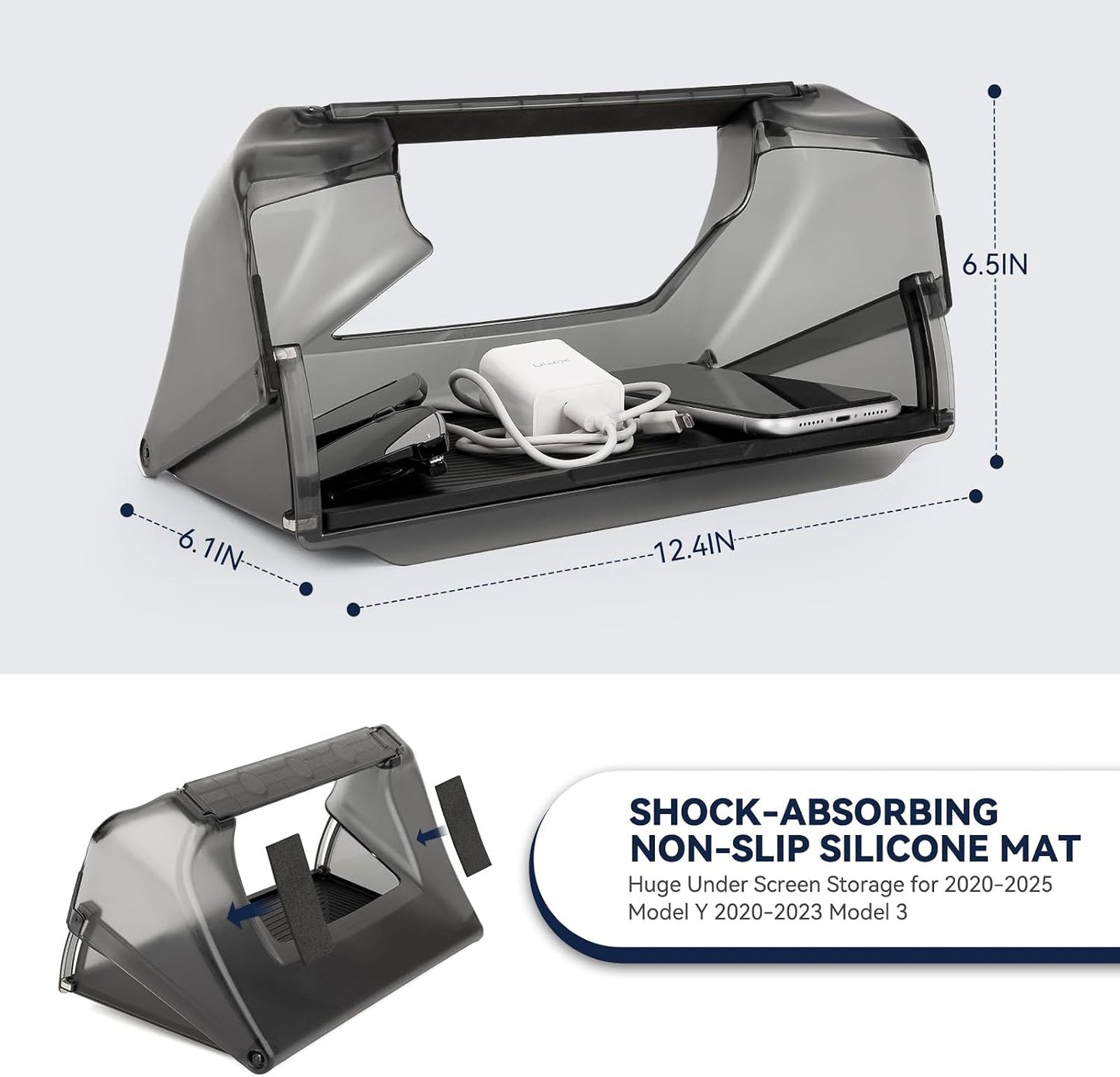 Under Screen Storage Box for Tesla 2020-2025 Model Y 2020-2023 Model 3, Hidden Design & Stable Installation, Hiddenable Privacy Storage with Anti-Slip Silicone Pad for Model Y 3 Accessories
