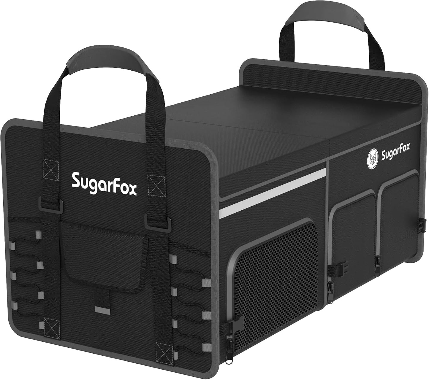 SugarFox Bold Color Block Trunk Organizer, Foldable with 26L Ice Pack,95L Dedicated Shoe Space, Stylish for SUV/Car (Black, Midsize)
