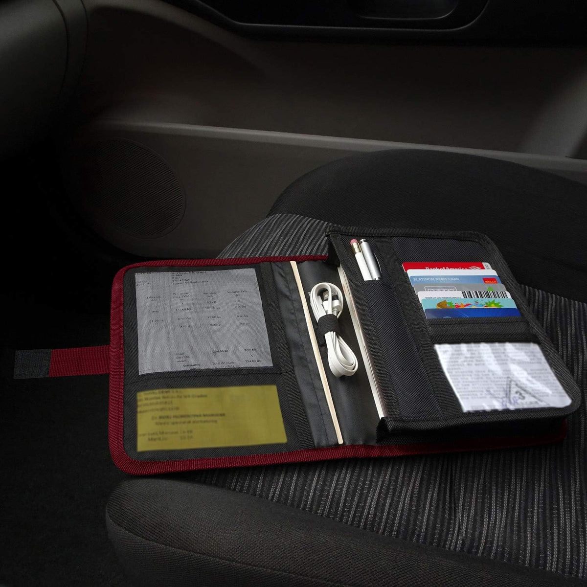 PlusXpres Glove Box Compartment Organizer - Car Document Holder - Red