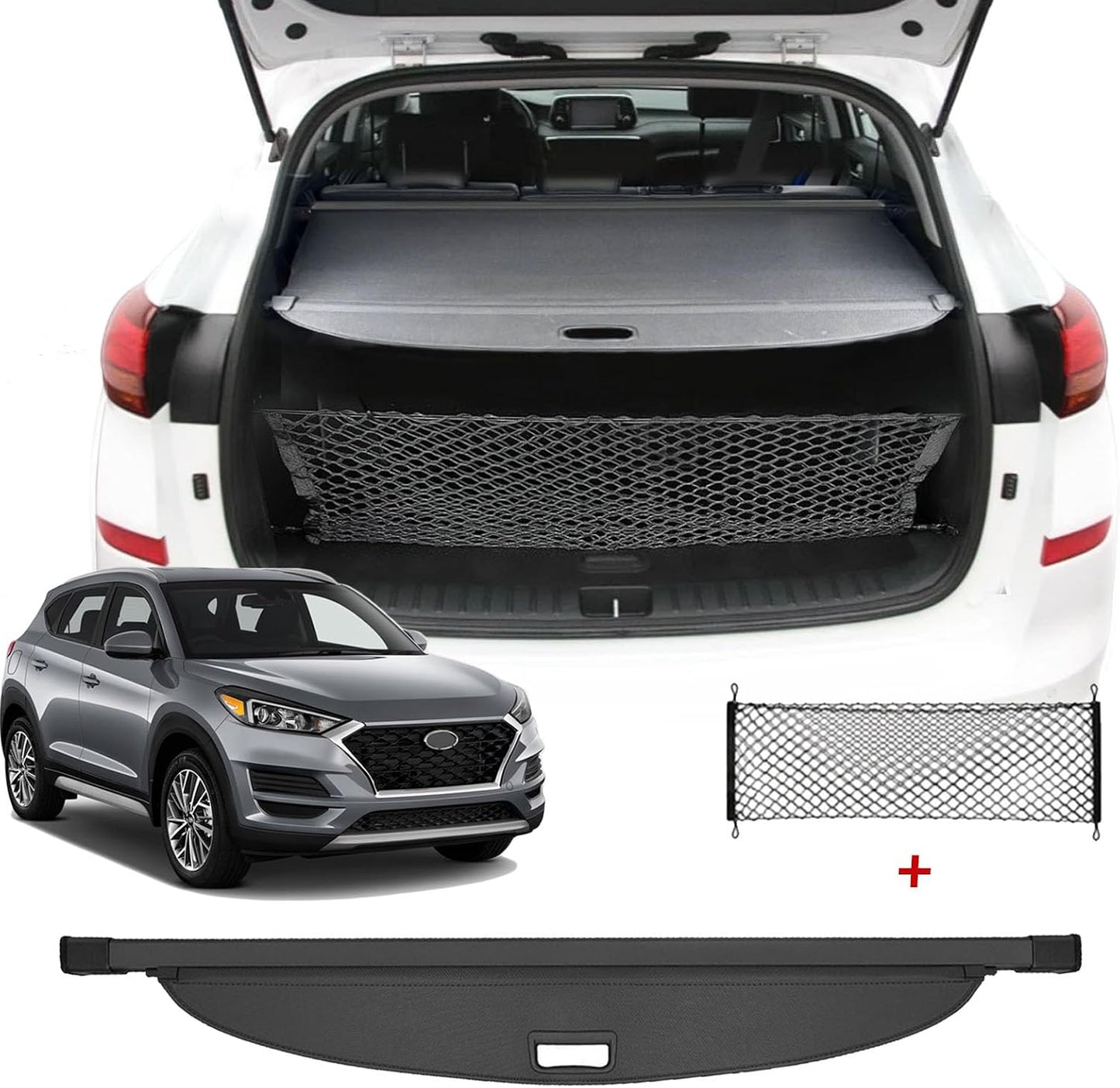 Cargo Cover for Hyundai Tucson 2020 2021Accessories 2016 2017 2018 2019(Canvas),Retractable Trunk Cover Organizer Security Shielding Shade Tonneau Cover for Hyundai Tucson Accessories