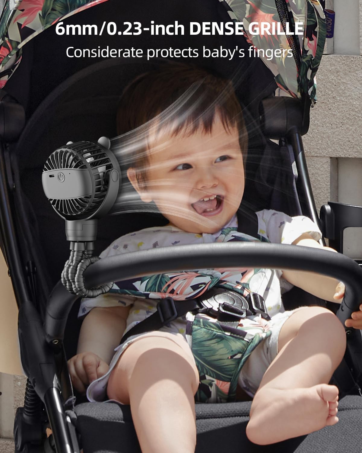 buywoo Portable Stroller Mini Fan, Small Rechargeable Personal Cooler w/ 360° Rotation, Baby Essentials for Car Seat, Crib, Bike, Treadmill, 3-Speed Battery Powered Stroller Accessories, Coal