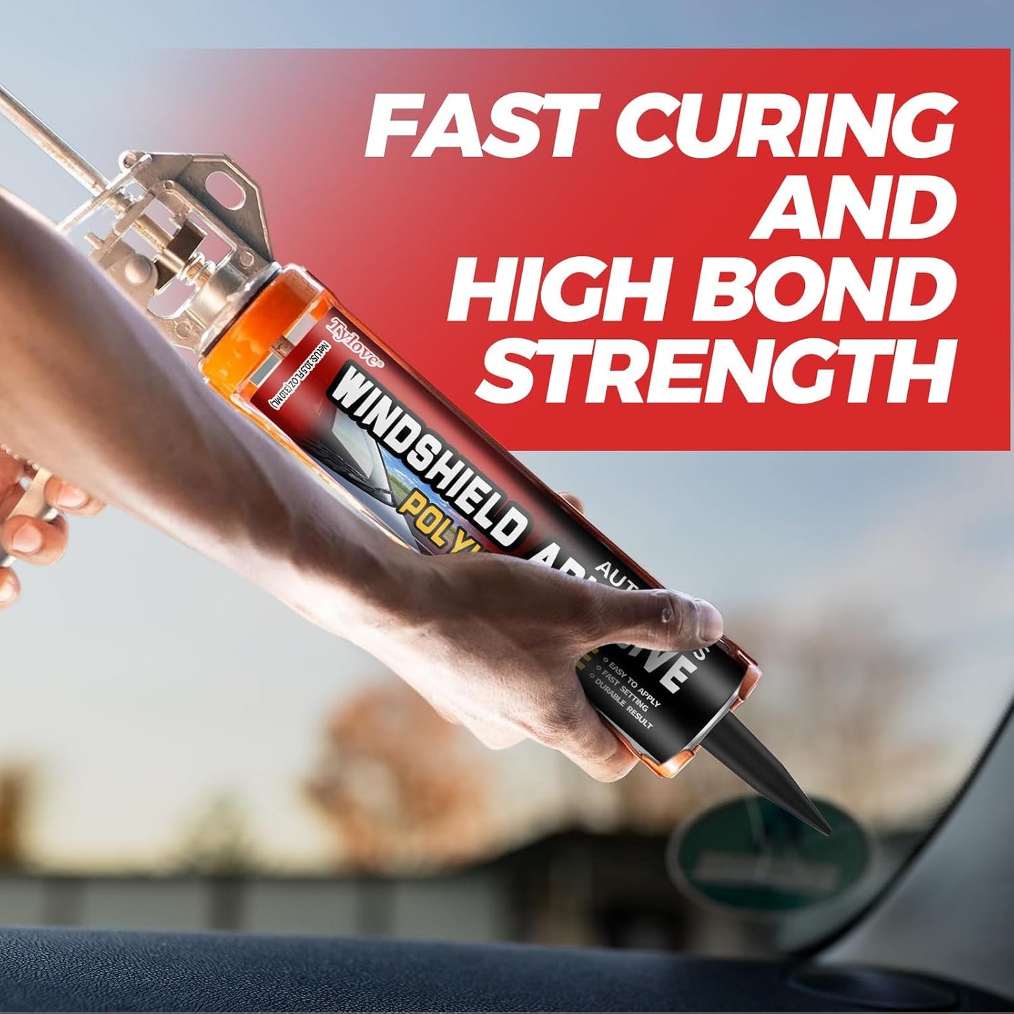 Professional Strength Urethane Windshield Sealant – Quick Curing, Weather Resistant Auto Glass Glue for Vertical & Overhead Application, 10.5oz Black, Includes Gloves
