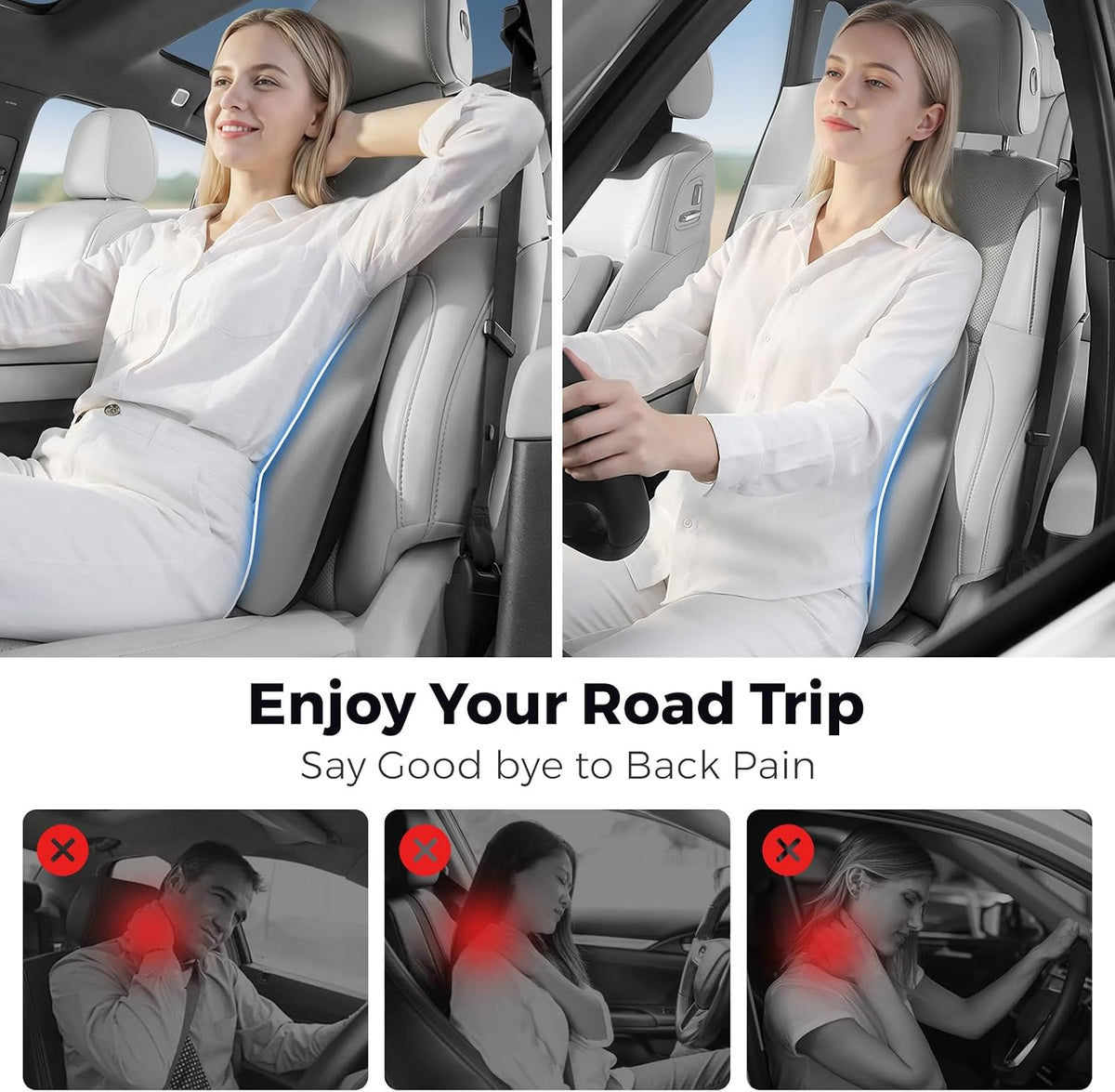 BEBAS Ergonomic Lumbar Support Pillow for Car, Memory Foam Car Back Cushion