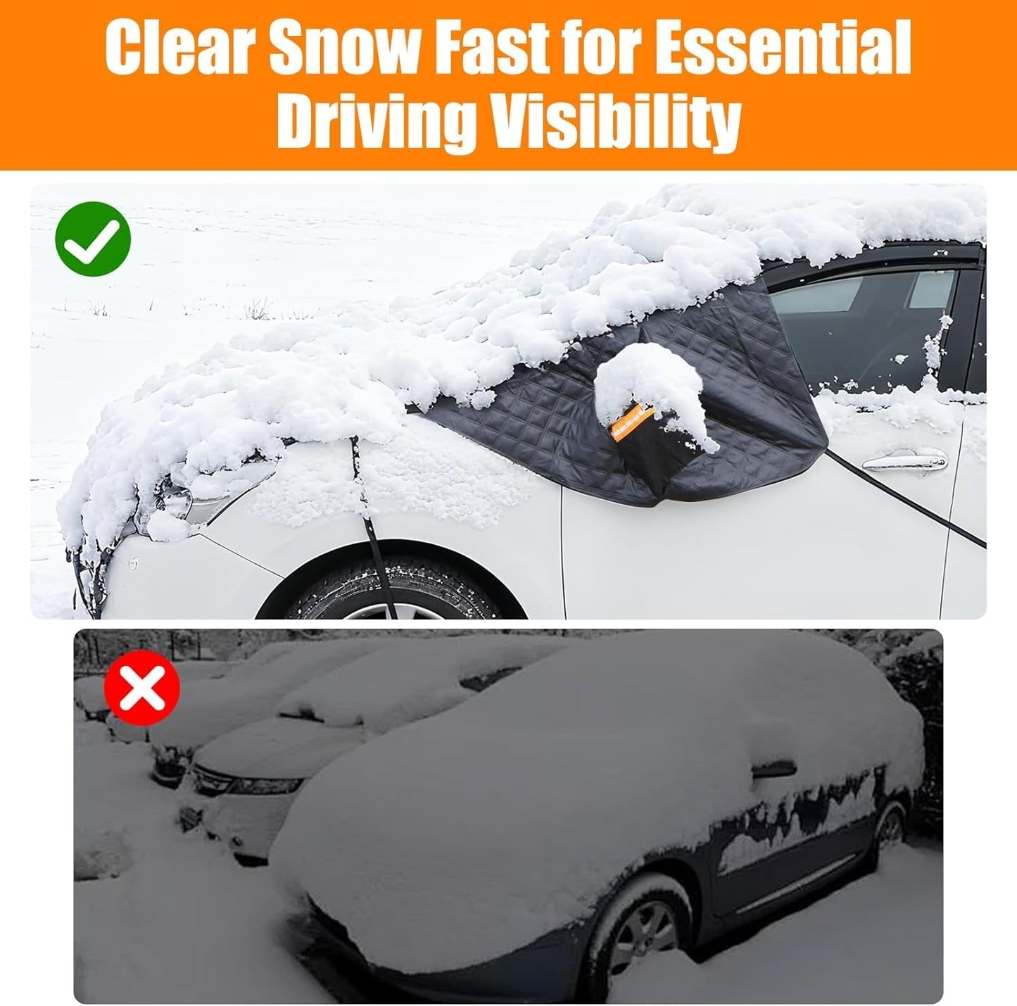 Windshield Cover for Ice and Snow, Heavy Duty 600D Oxford Fabric, Prevent Rainwater, Sunscreen, Snow Prevention, 6* Straps, 2*Rear View Mirror Sleeve, Extra Large Size for Car, SUV, Mpv and Sedans