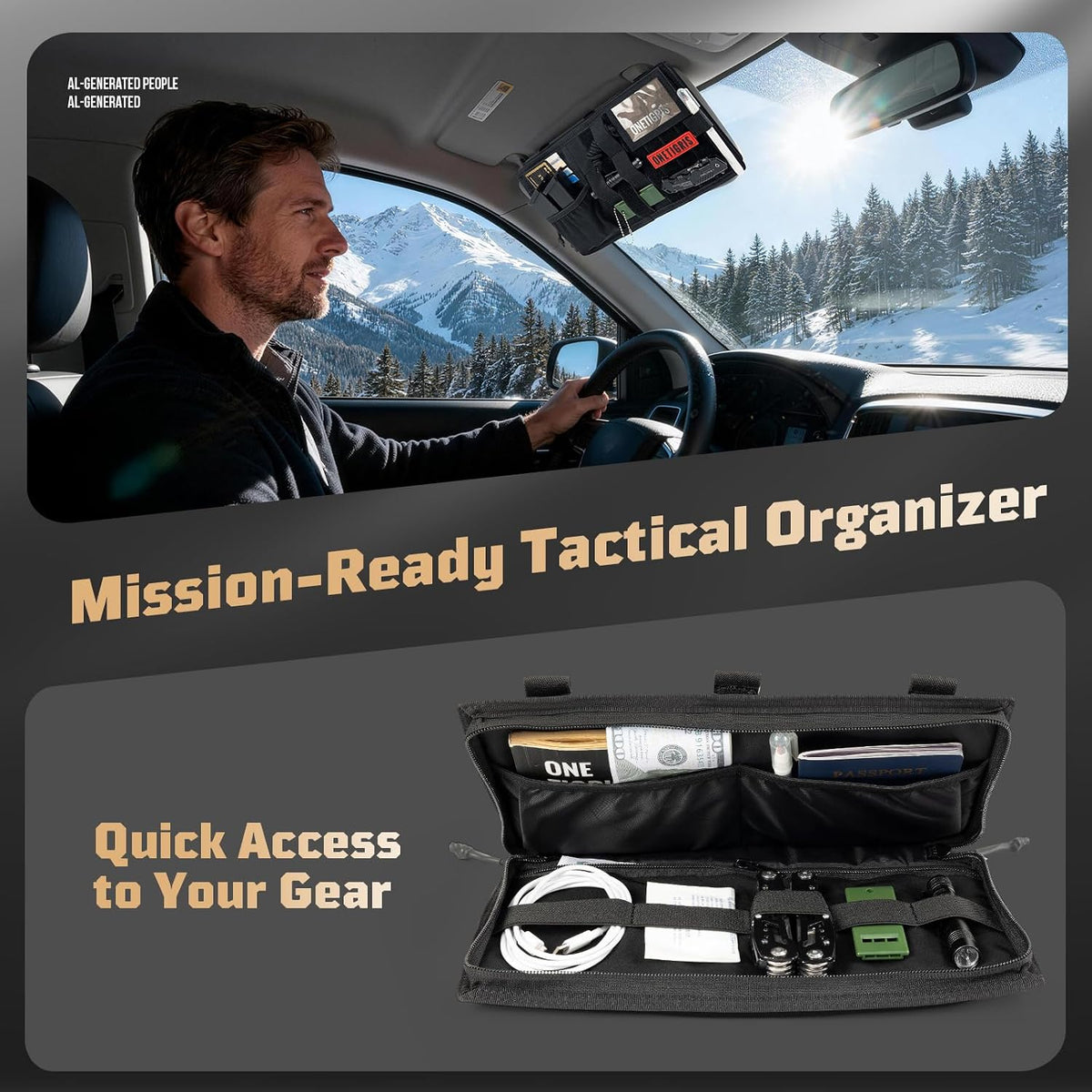 OneTigris Tactical MOLLE Sun Visor Organizer, Car Visor Panel EDC Storage