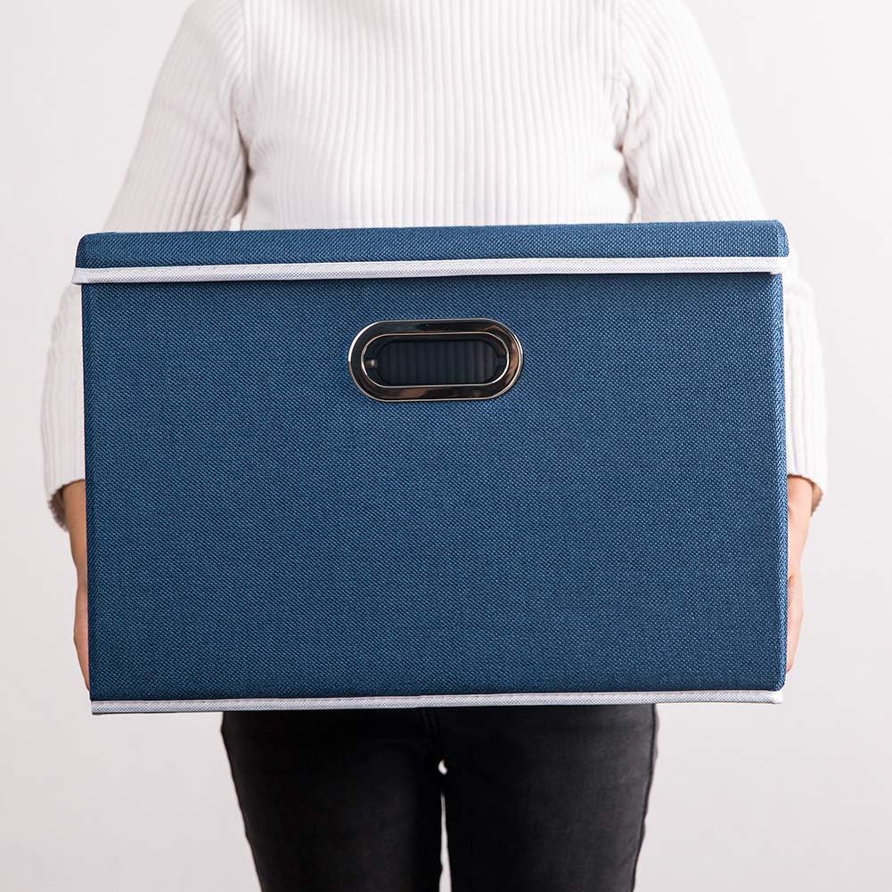 PRANDOM Large Collapsible Storage Bins with Lids [3-Pack] Fabric Foldable Storage Boxes Organizer Containers Baskets Cube with Cover for Home Bedroom Closet Office Royal Blue(17.7x11.8x11.8)