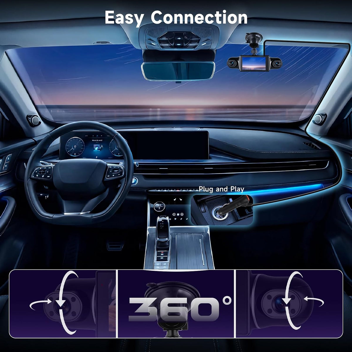 4 Channel Dash Cam with Front Rear Left Right Cameras, 360° Car Camera System for Driving & Parking, Night Vision, Parking Monitor, G-Sensor, Loop Recording, Multi-Camera Dashcam+64GB Card