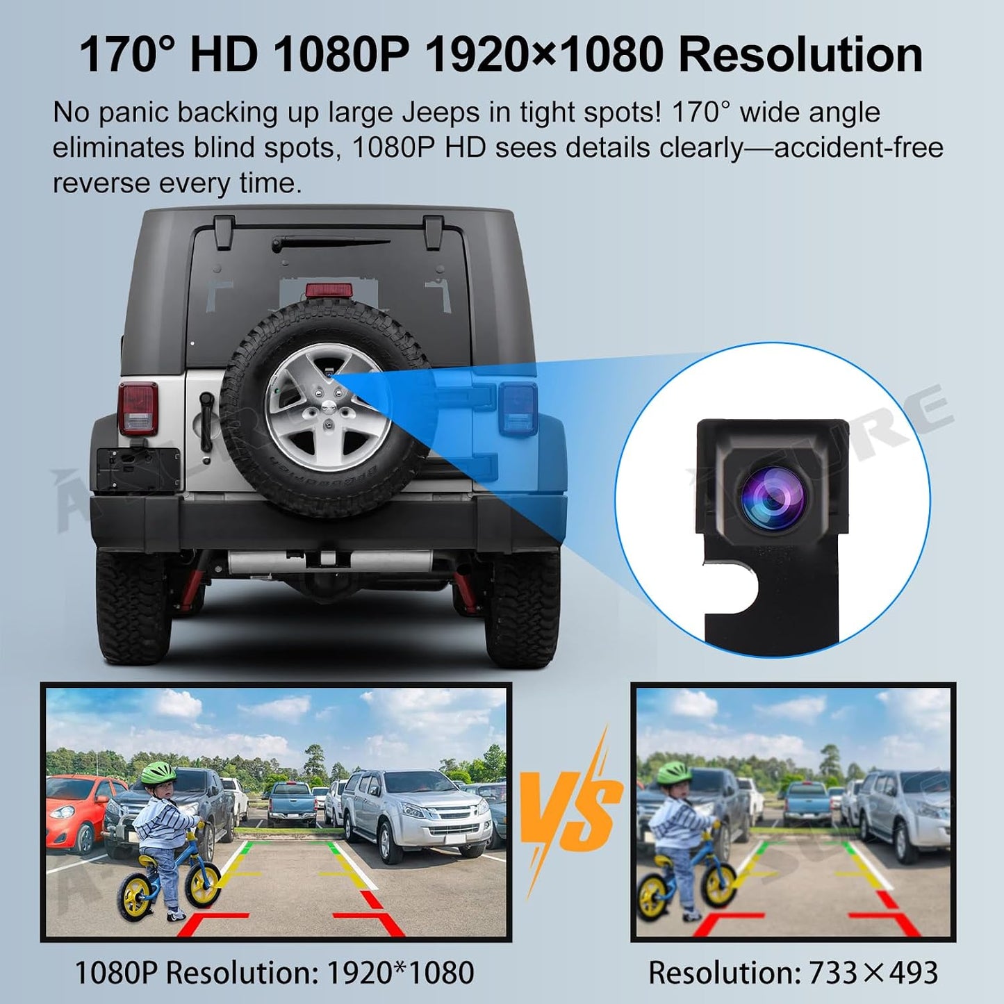 ASURE Spare Tire Mount Backup Camera for Jeep Wrangler JK 2007-2017 1080P | Starlight Night Vision, 170° Wide Angle, IP68 Waterproof, Rugged Off-Road Ready, RCA Connection, Easy Spare Tire Installation