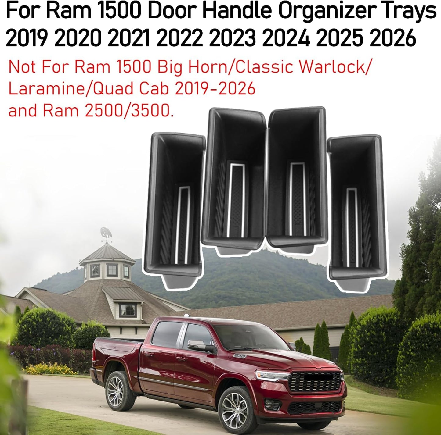 TTCR-II for Ram 1500 Door Side Organizer Tray 2019 2020 2021 2022 2023 2024 2025 2026, for Ram 1500 Door Pocket Insert 4 Pcs with White-Lines Mats (Does not fit 2500 3500)