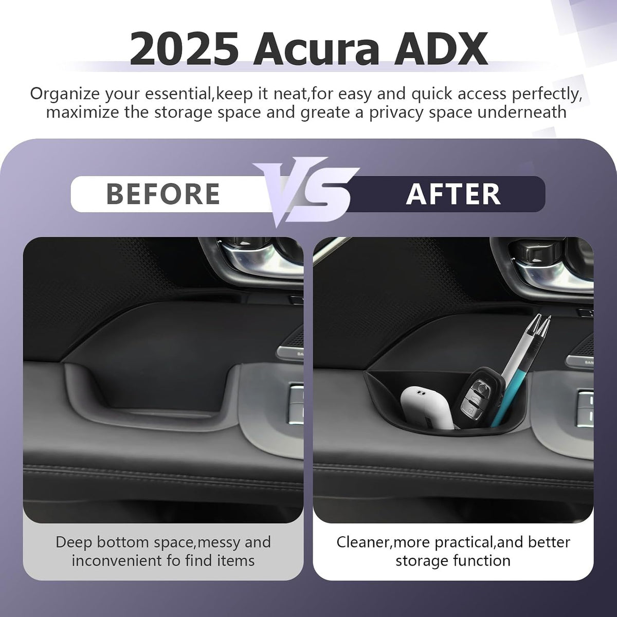 LUWU 2025 2026 A cura ADX Front Door Side Box Compatible with 2025 2026 A cura ADX Accessories Center Console Organizer Armrest Console Organizer Insert Tray 2-Pack