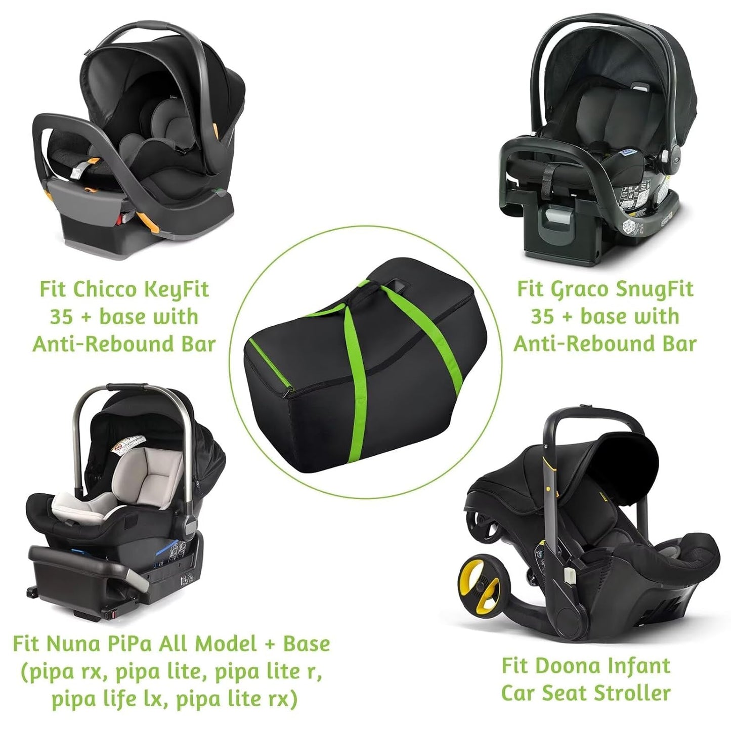 SCTEL Infant Car Seat Travel Bag - Fits Infant Car Seats with Anti-Rebound Bar Base, Car Seat Storage Bag, Car Seat Carrier for Airport, Water Dirt Tear Resistant, Baby Essentials