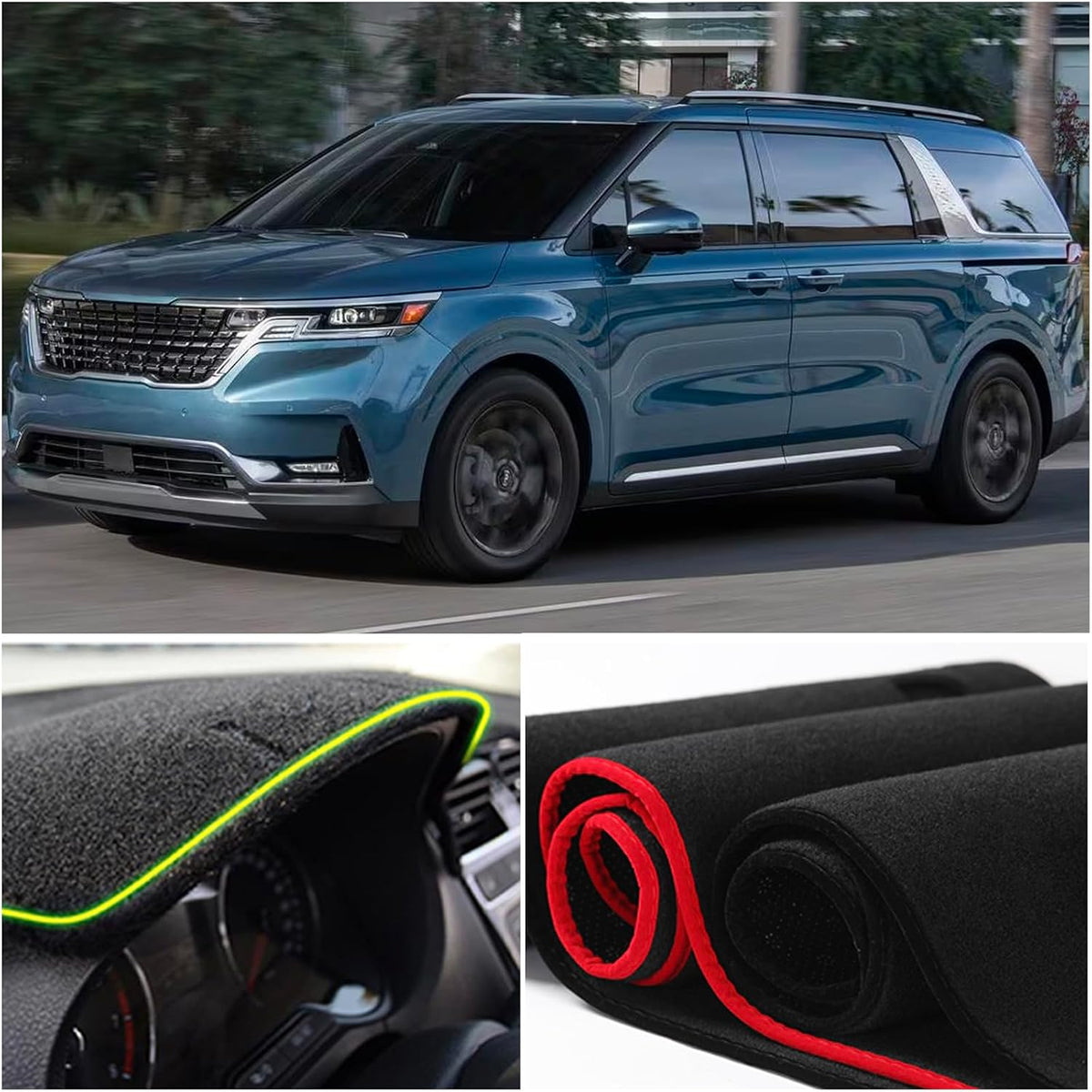 Dash Mat Cover Interior Dashboard Protection pad Compatible with Kia Carnival KA4 Minivan LE EX SX and SX Prestige 2022 2023 2024 Sunshade Glare UV Rays Protector (Red Trim)