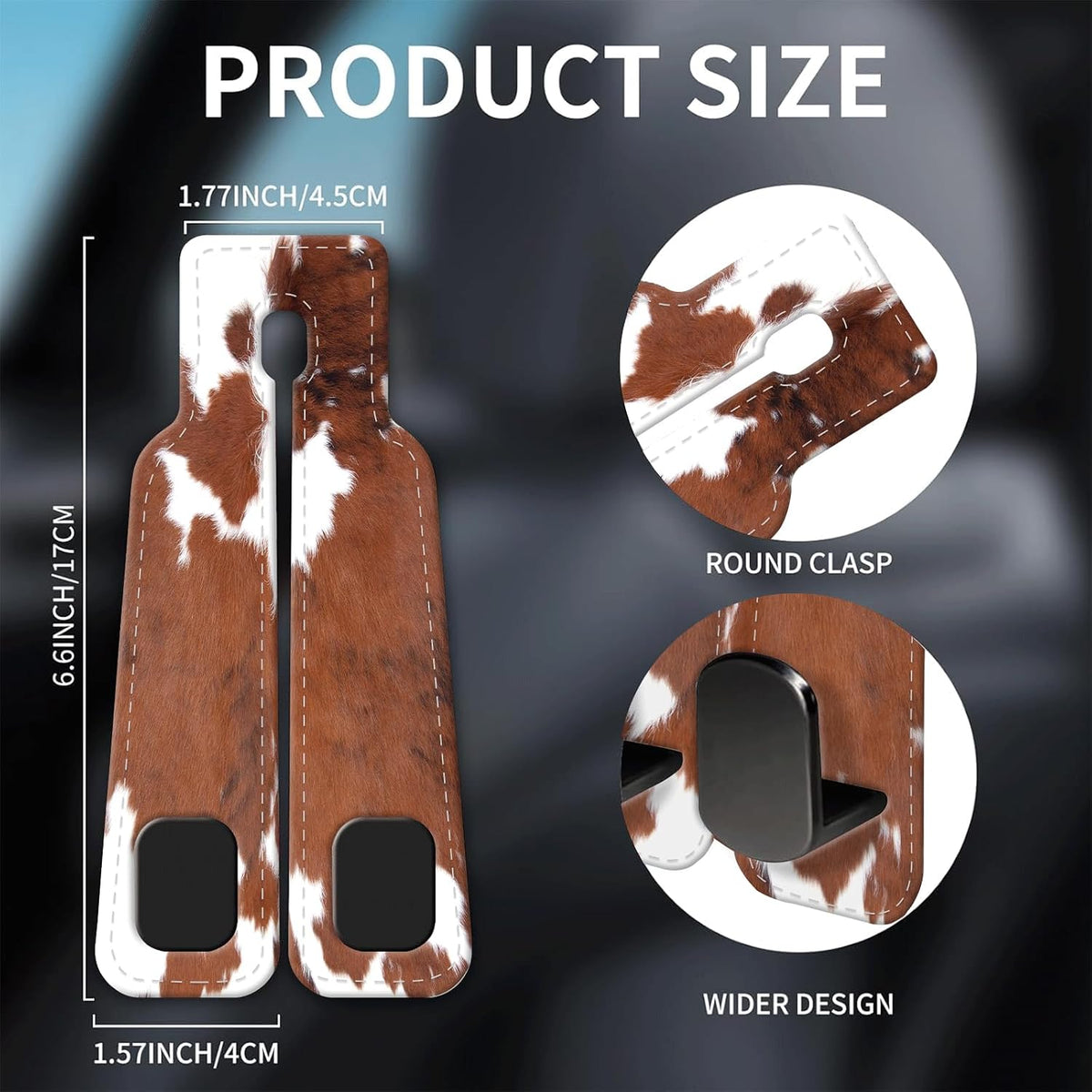 Car Seat Headrest Hook, Universal Leather Cute Hanger Holder Hook, Storage Organizer Interior Accessories for Purse Bags Handbag Brown White Cowhide