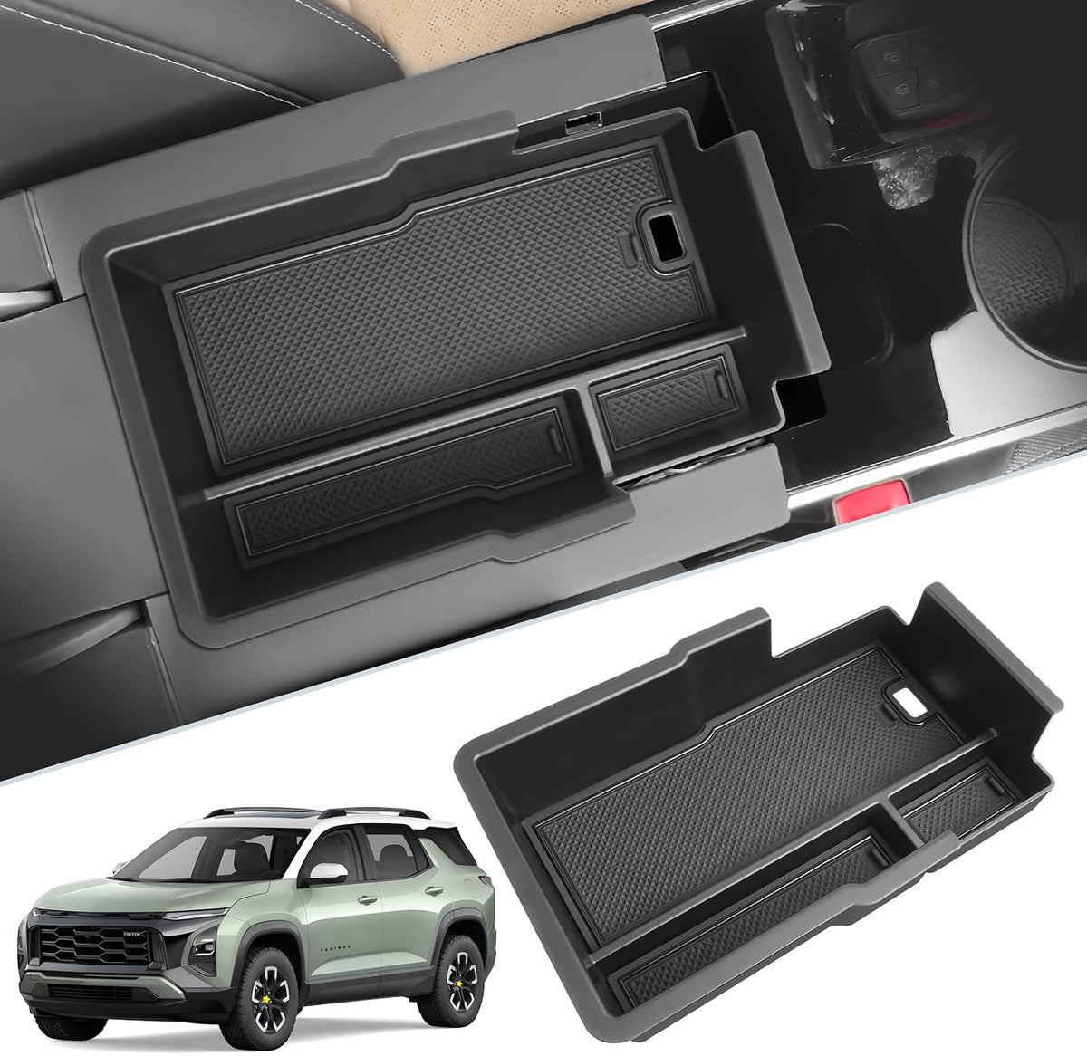 SKTU 2025 2026 2027 Chevy Equinox Center Console Organizer 2025-2027 Chevy Equinox (LT/ACTIV/RS) Console Tray 2025 2026 2027 Chevy Equinox Accessories Armrest Secondary Storage Box with Coins Holder
