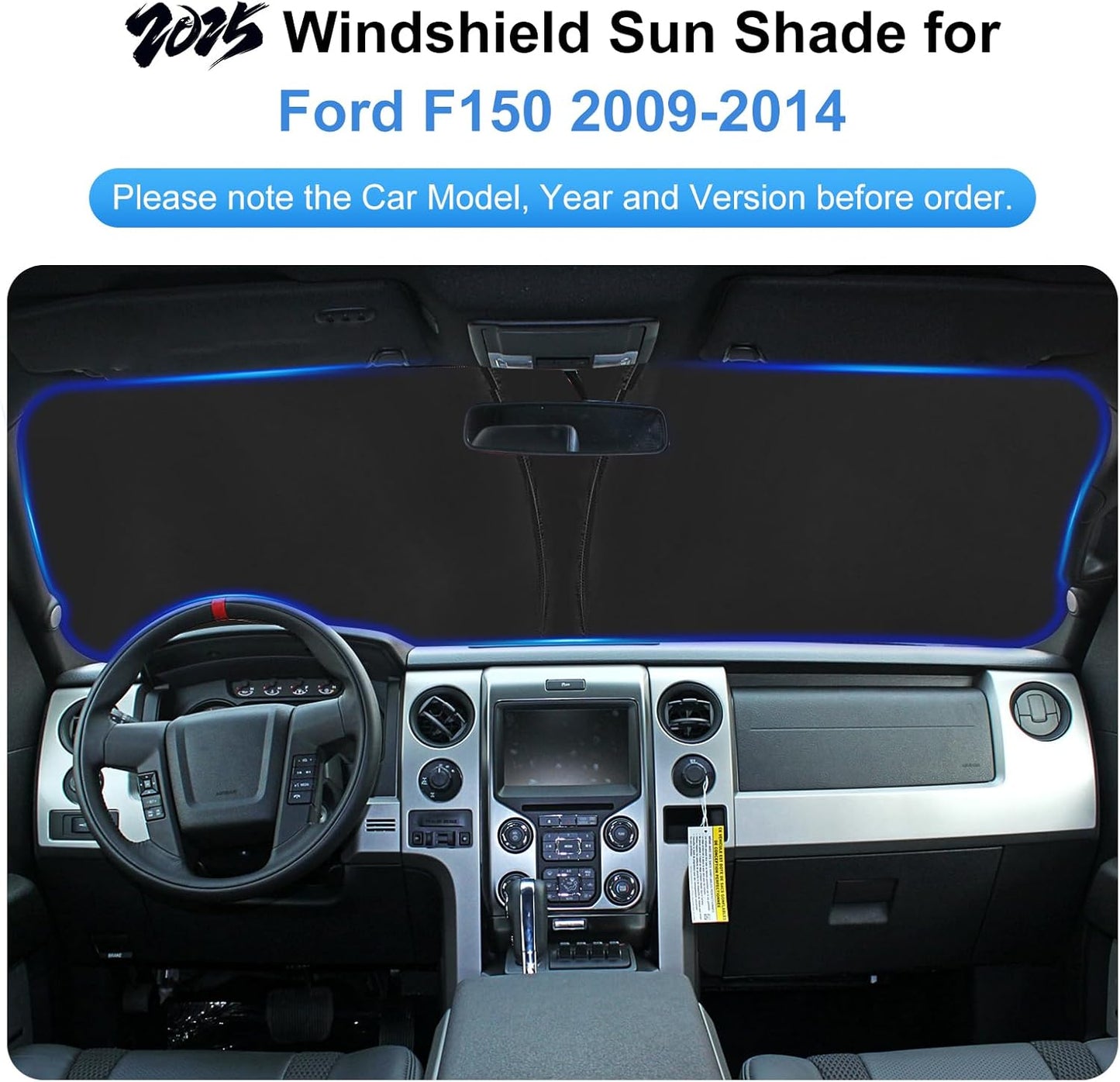 Car Sun Shade for 2009-2014 Ford F150 Accessories Windshield Sunshade Cover Front Window Shade Custom Fit F150Sun Visor Protector Foldable Blocks UV Rays