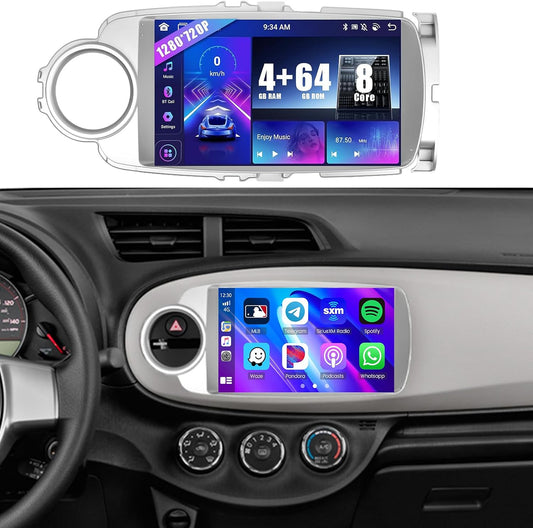 8 Core 4+64G Car Radio for Toyota Yaris 2012 2013 2014 2015 2016 2017, 9 inch 1280 * 720 Touch Screen for Yaris Car Stereo with CarPlay Android Auto Bluetooth 5.0 32EQ DSP FM RDS Mirror Link SWC